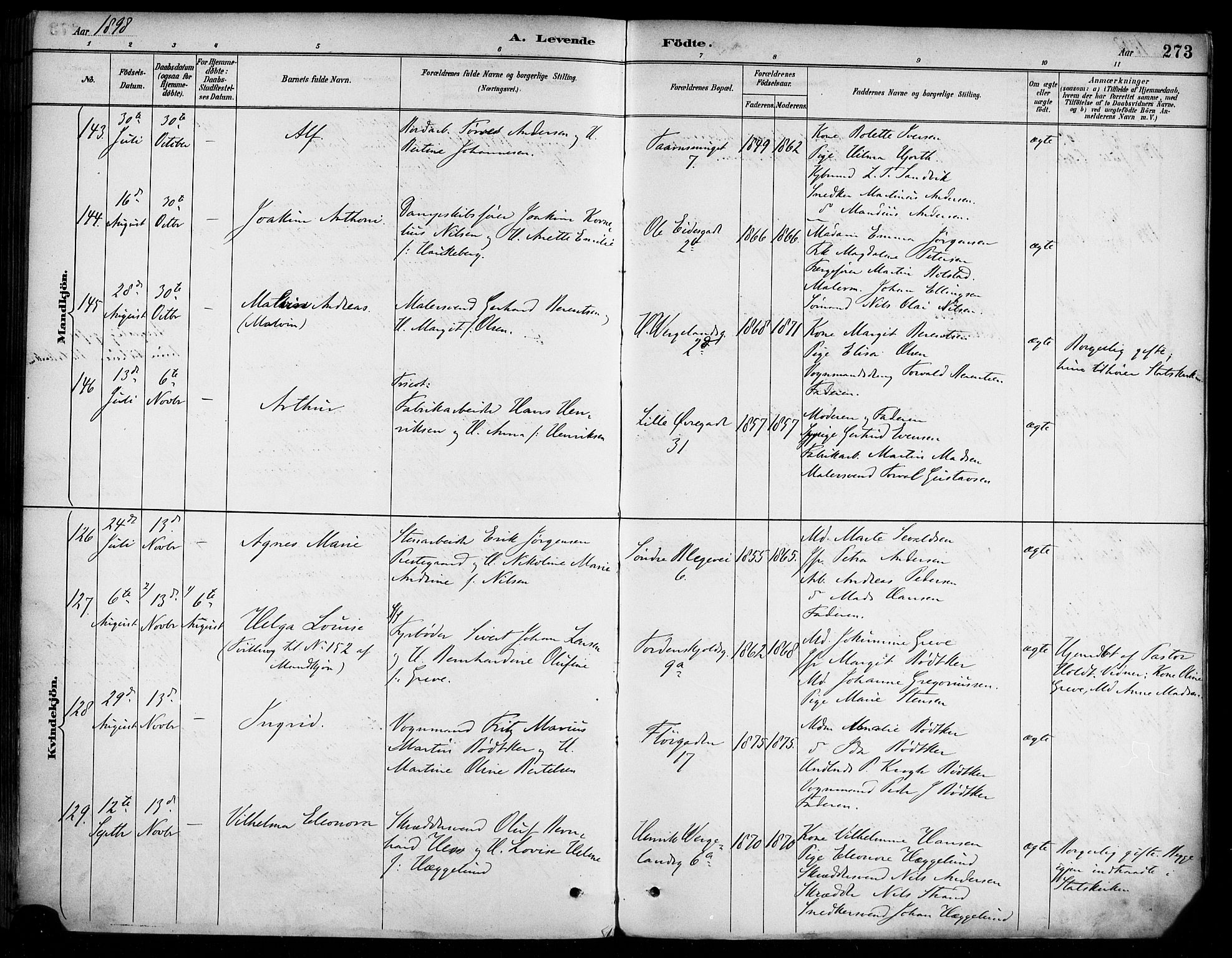 Korskirken sokneprestembete, SAB/A-76101/H/Haa/L0022: Parish register (official) no. B 8, 1889-1899, p. 273