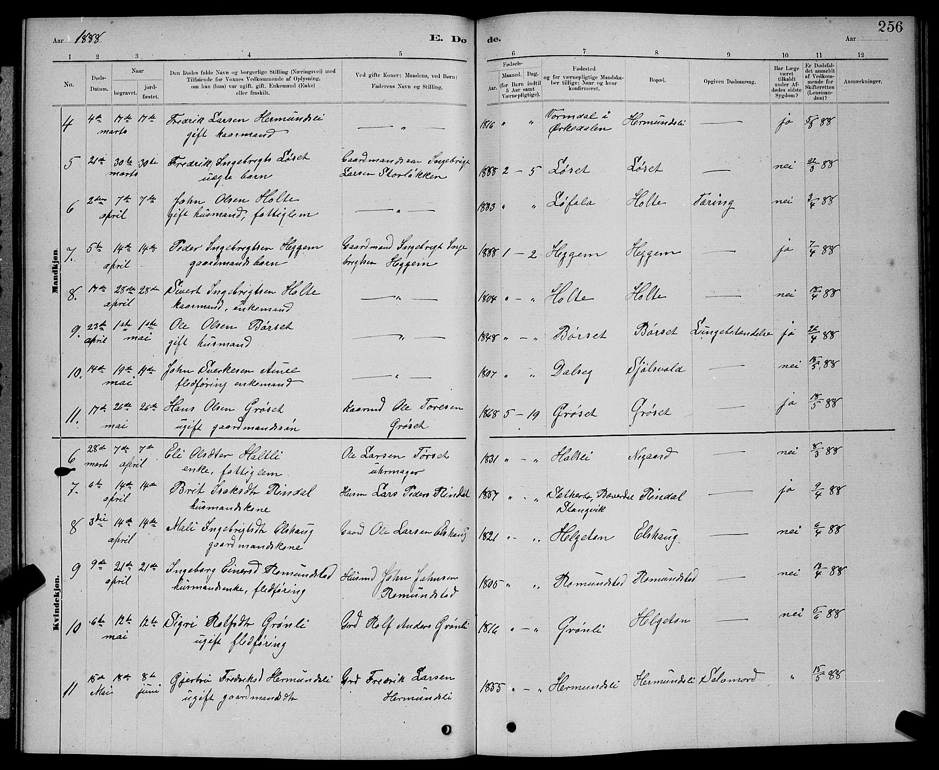 Ministerialprotokoller, klokkerbøker og fødselsregistre - Møre og Romsdal, AV/SAT-A-1454/598/L1077: Parish register (copy) no. 598C02, 1879-1891, p. 256