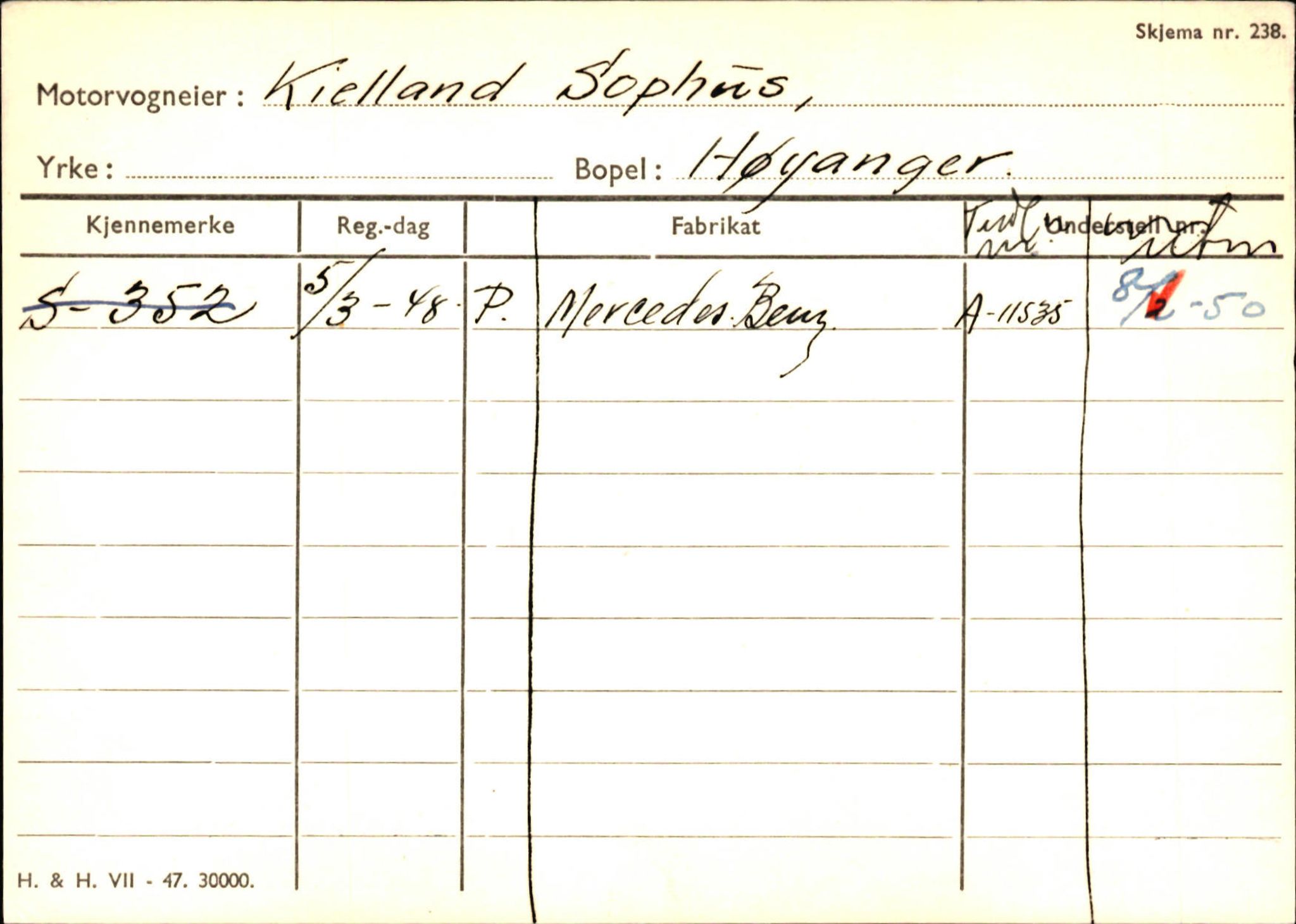 Statens vegvesen, Sogn og Fjordane vegkontor, SAB/A-5301/4/F/L0130: Eigarregister Eid T-Å. Høyanger A-O, 1945-1975, p. 1708