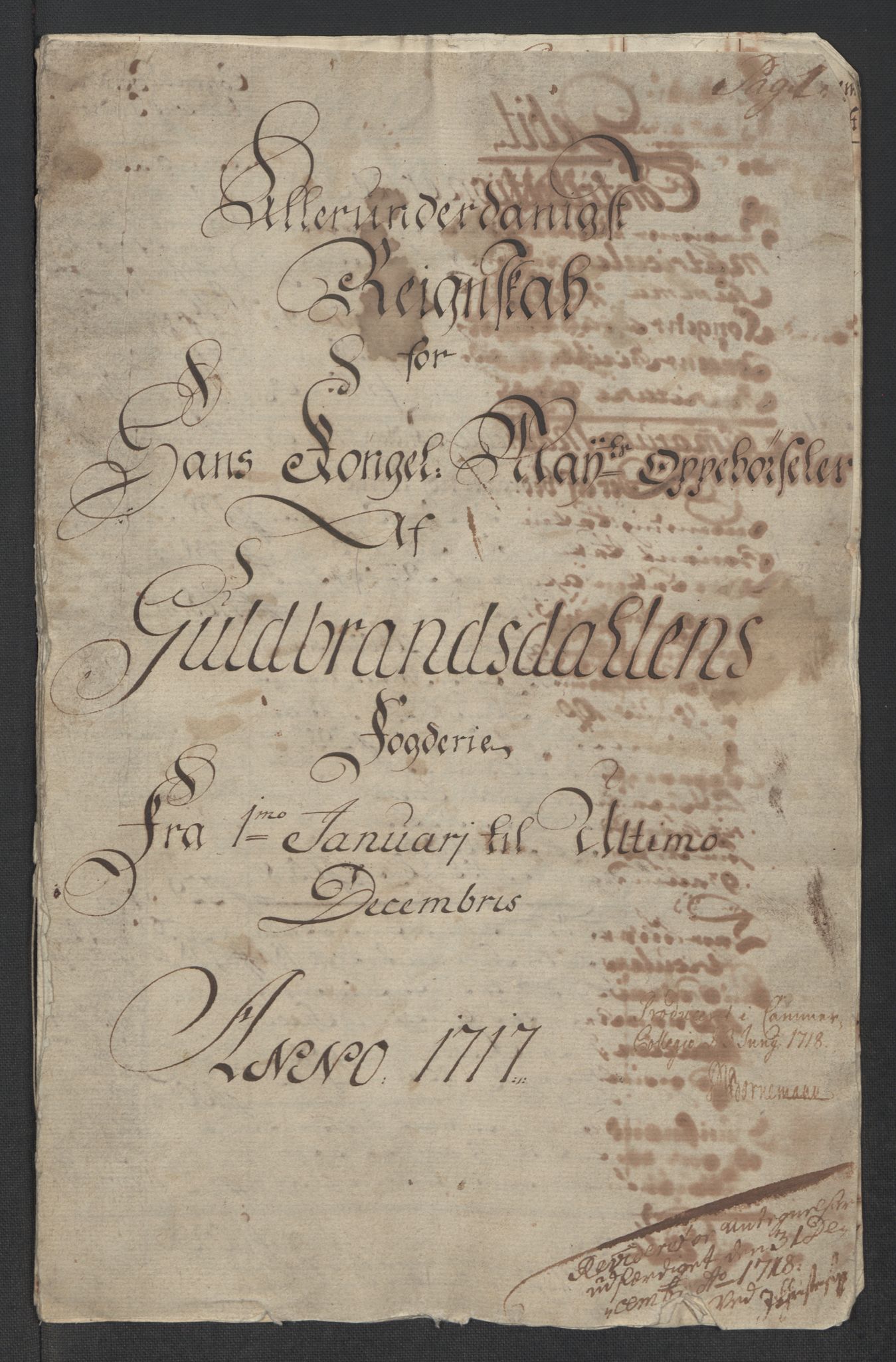 Rentekammeret inntil 1814, Reviderte regnskaper, Fogderegnskap, RA/EA-4092/R17/L1187: Fogderegnskap Gudbrandsdal, 1717, p. 4