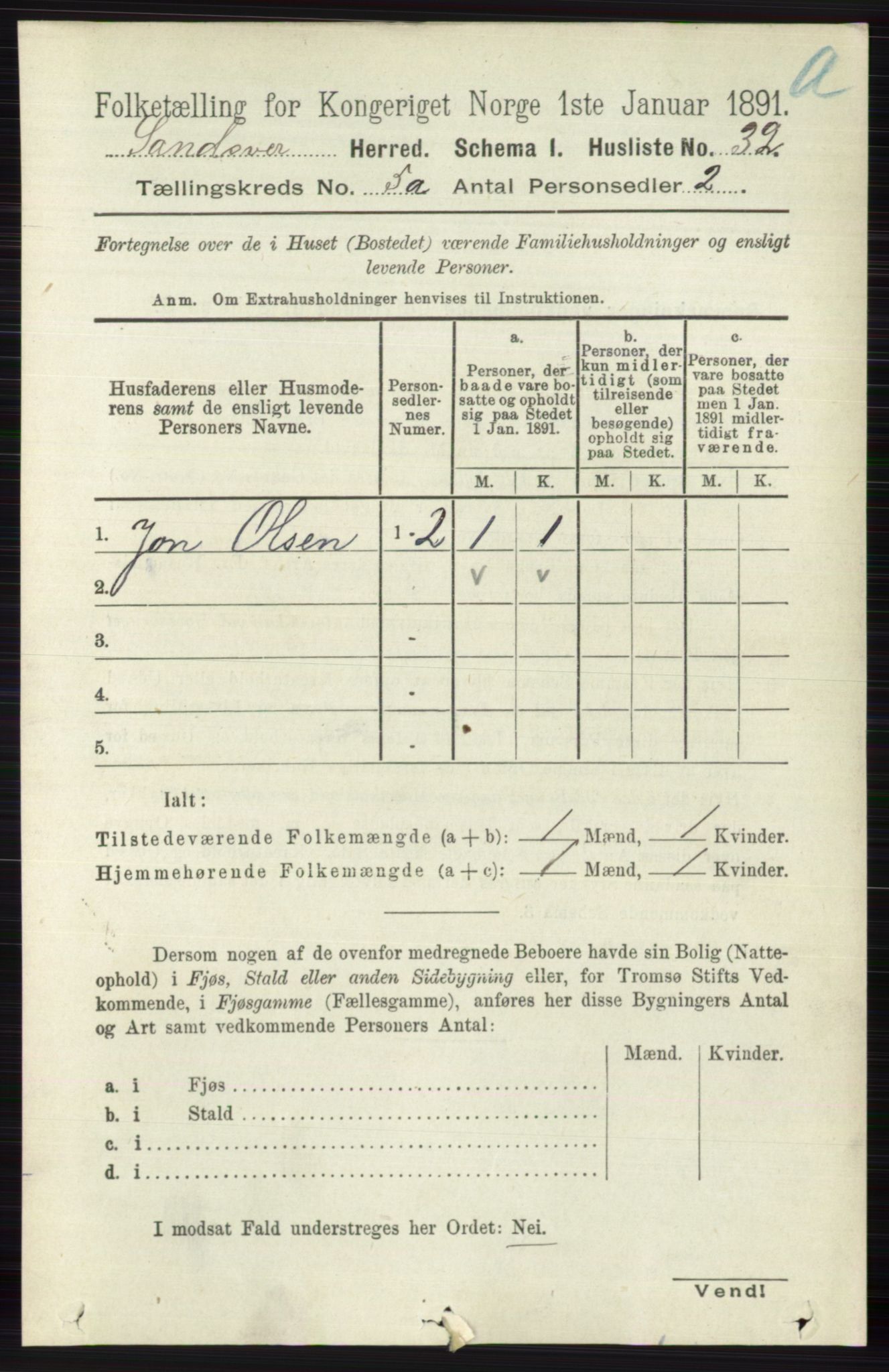 RA, 1891 census for 0629 Sandsvær, 1891, p. 2473