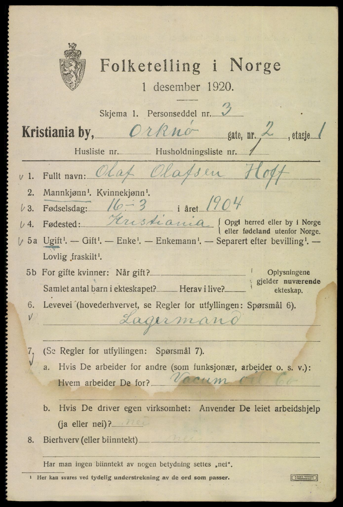 SAO, 1920 census for Kristiania, 1920, p. 434887