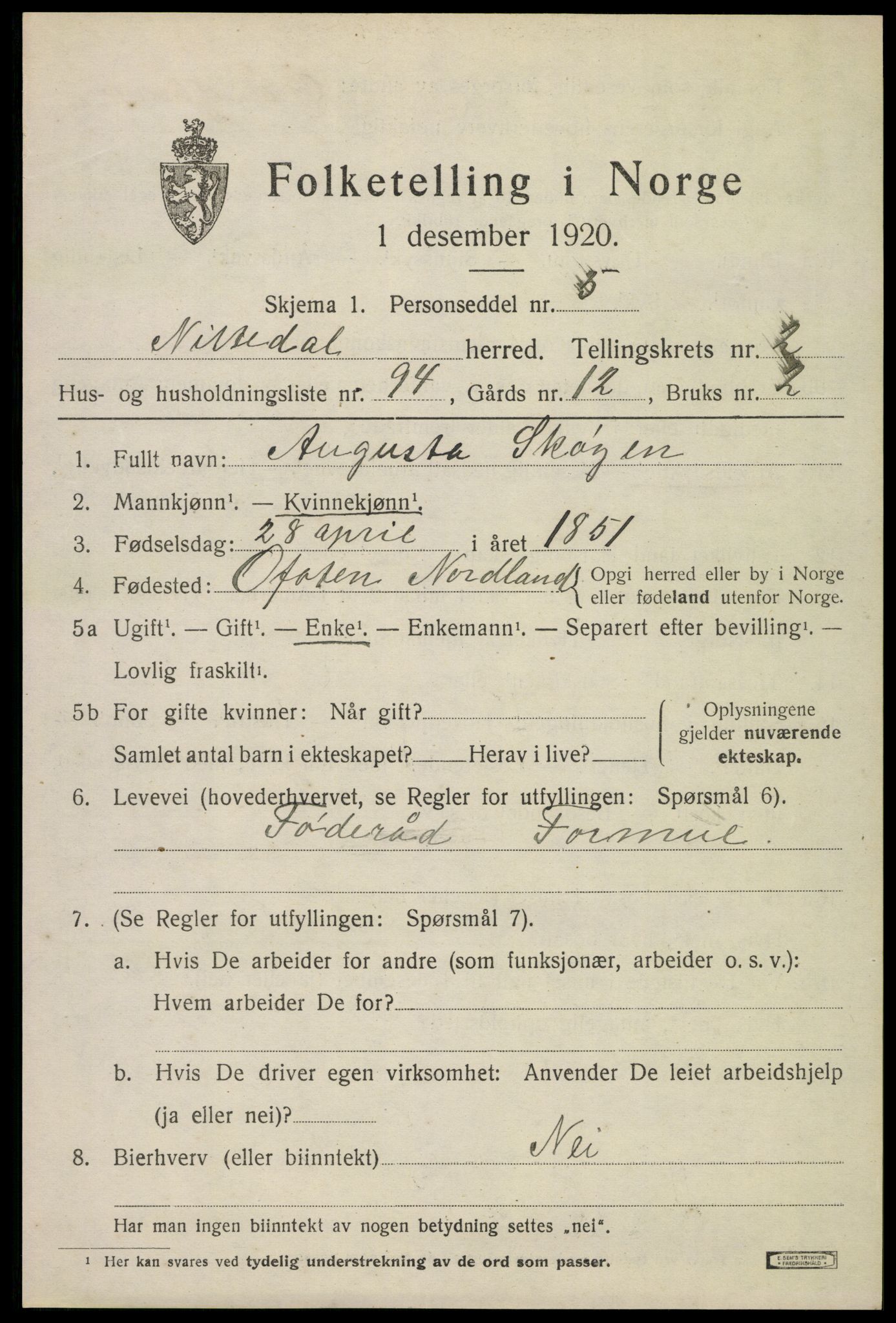 SAO, 1920 census for Nittedal, 1920, p. 2834