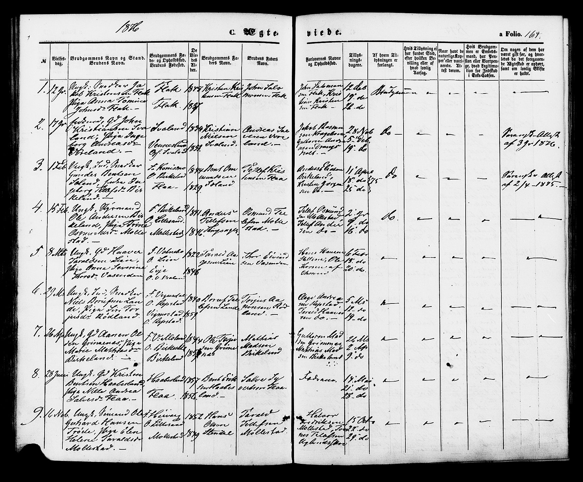 Birkenes sokneprestkontor, AV/SAK-1111-0004/F/Fa/L0004: Parish register (official) no. A 4, 1867-1886, p. 164