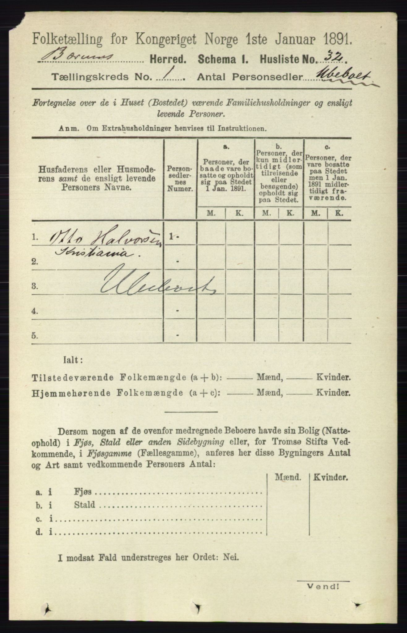 RA, 1891 census for 0219 Bærum, 1891, p. 75