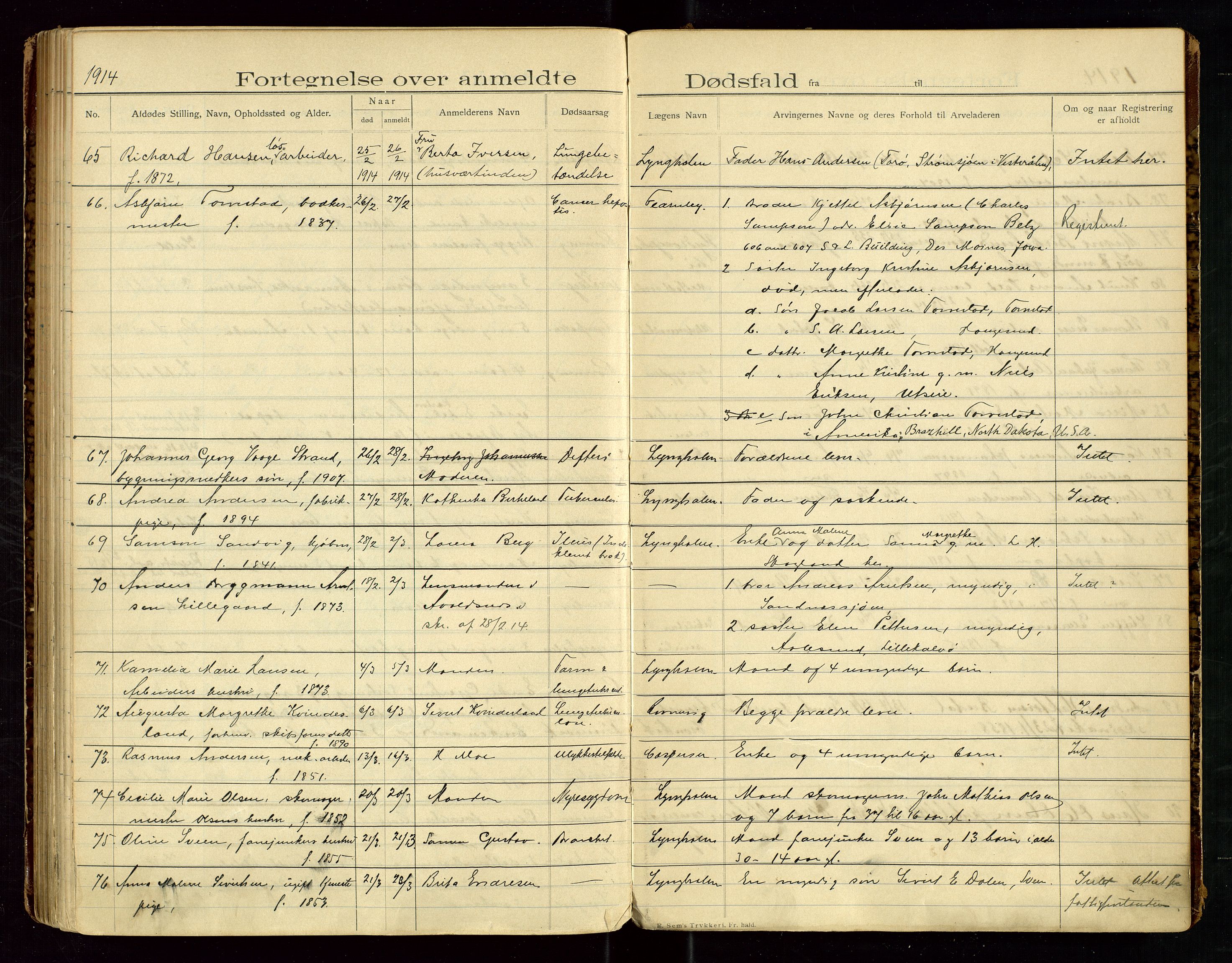 Haugesund tingrett, AV/SAST-A-101415/01/IV/IVJ/L0004: Dødsfallsprotokoll, 1907-1914