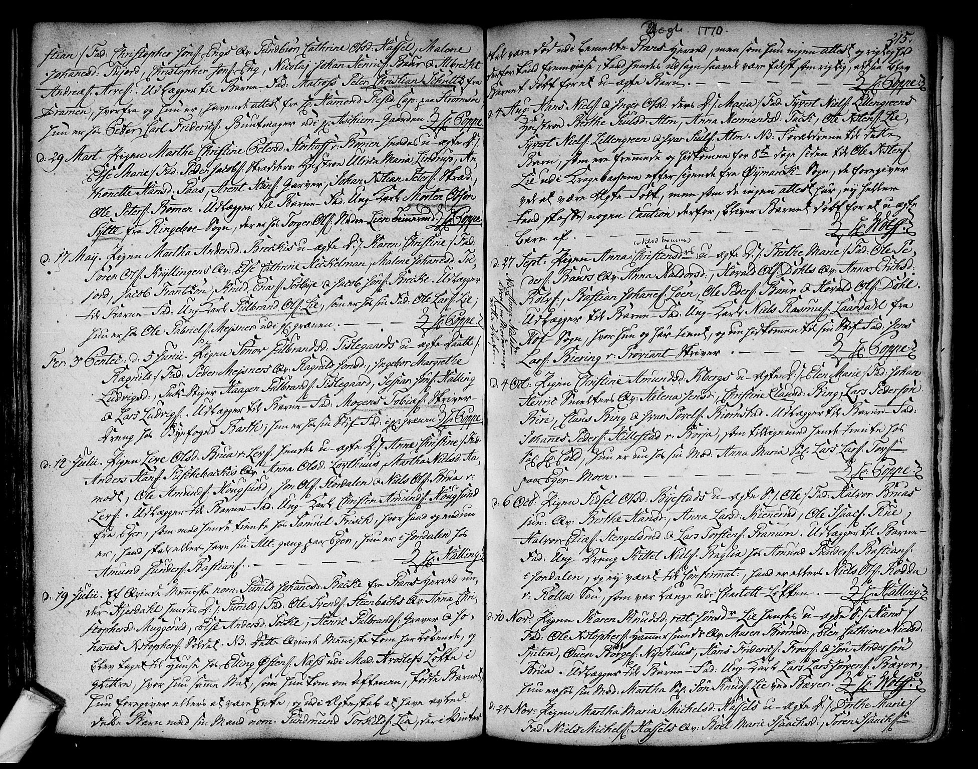 Kongsberg kirkebøker, SAKO/A-22/F/Fa/L0005: Parish register (official) no. I 5, 1769-1782, p. 215