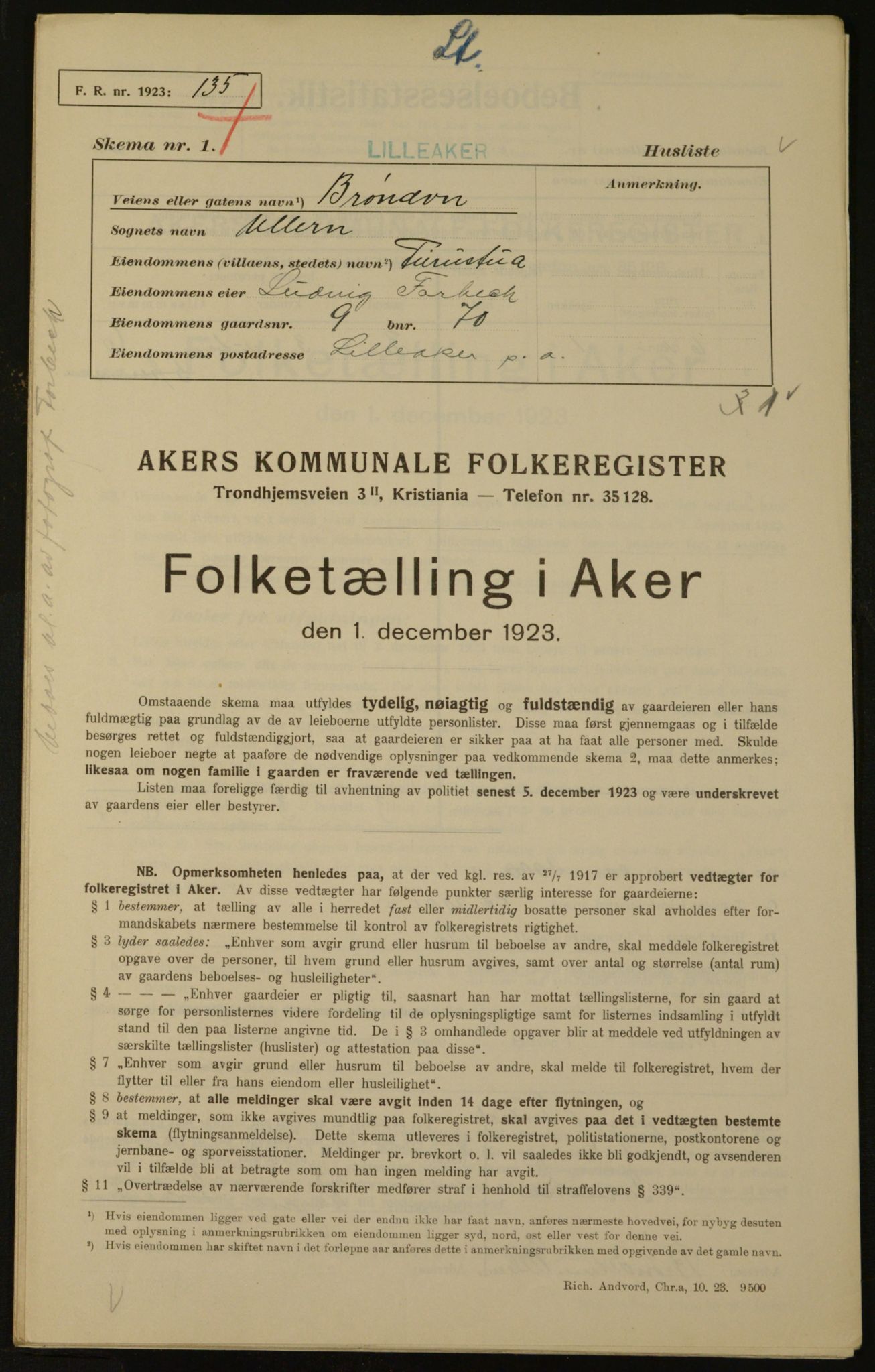 , Municipal Census 1923 for Aker, 1923, p. 768