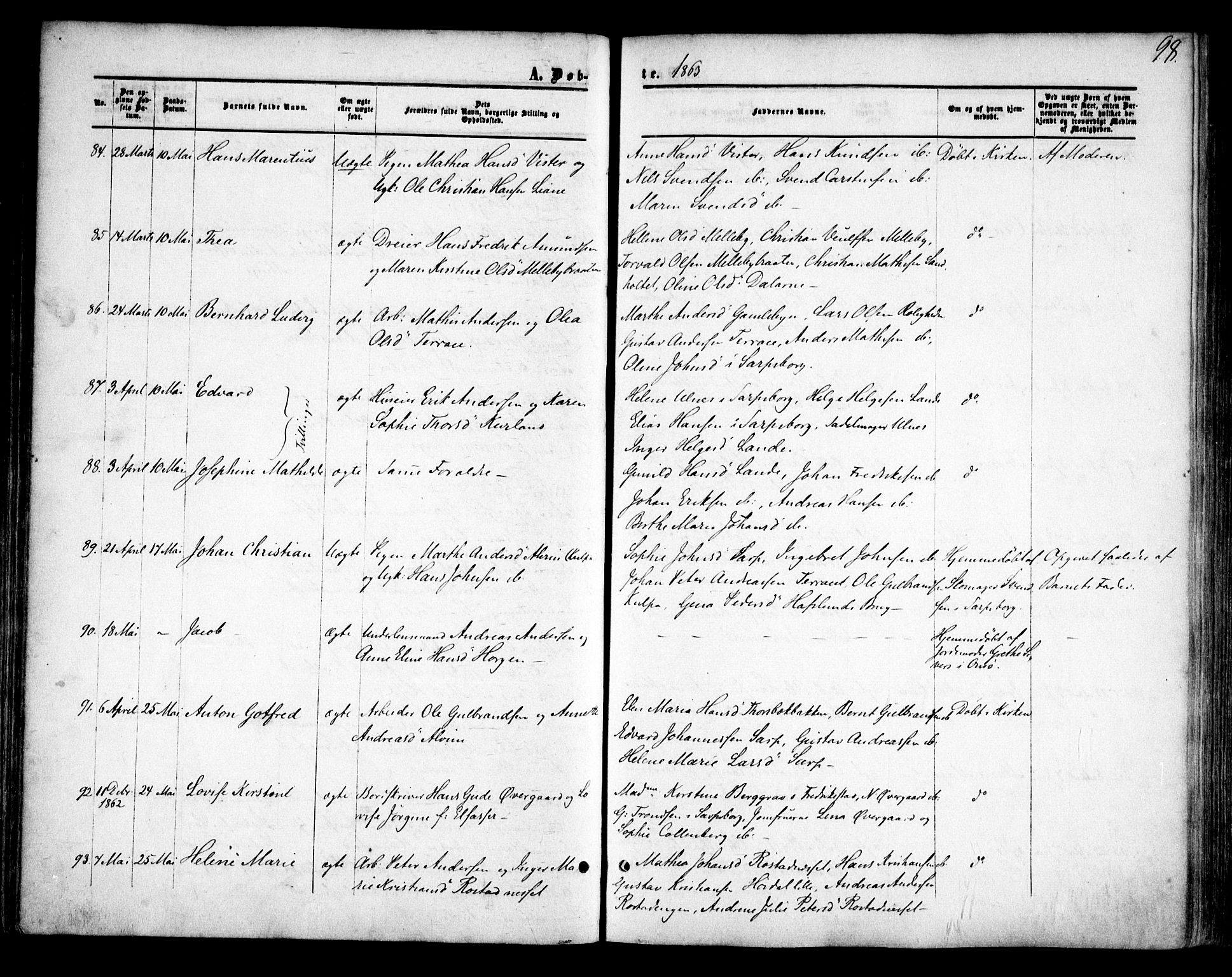 Tune prestekontor Kirkebøker, AV/SAO-A-2007/F/Fa/L0013: Parish register (official) no. 13, 1859-1863, p. 98