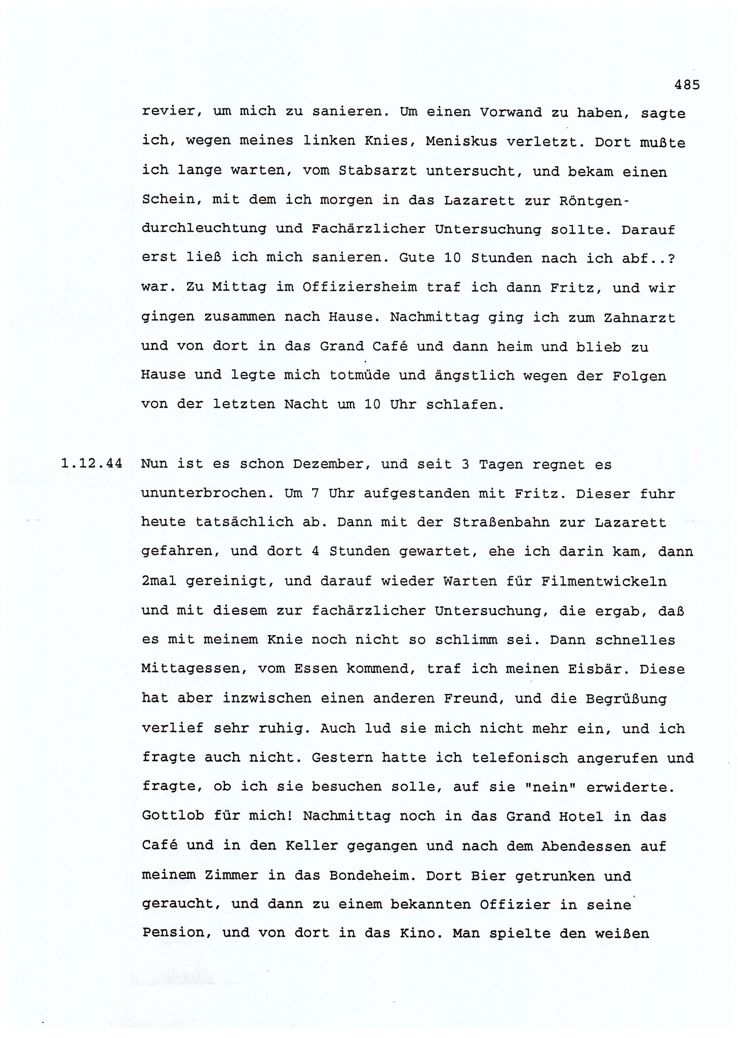 Dagbokopptegnelser av en tysk marineoffiser stasjonert i Norge , FMFB/A-1160/F/L0001: Dagbokopptegnelser av en tysk marineoffiser stasjonert i Norge, 1941-1944, p. 485