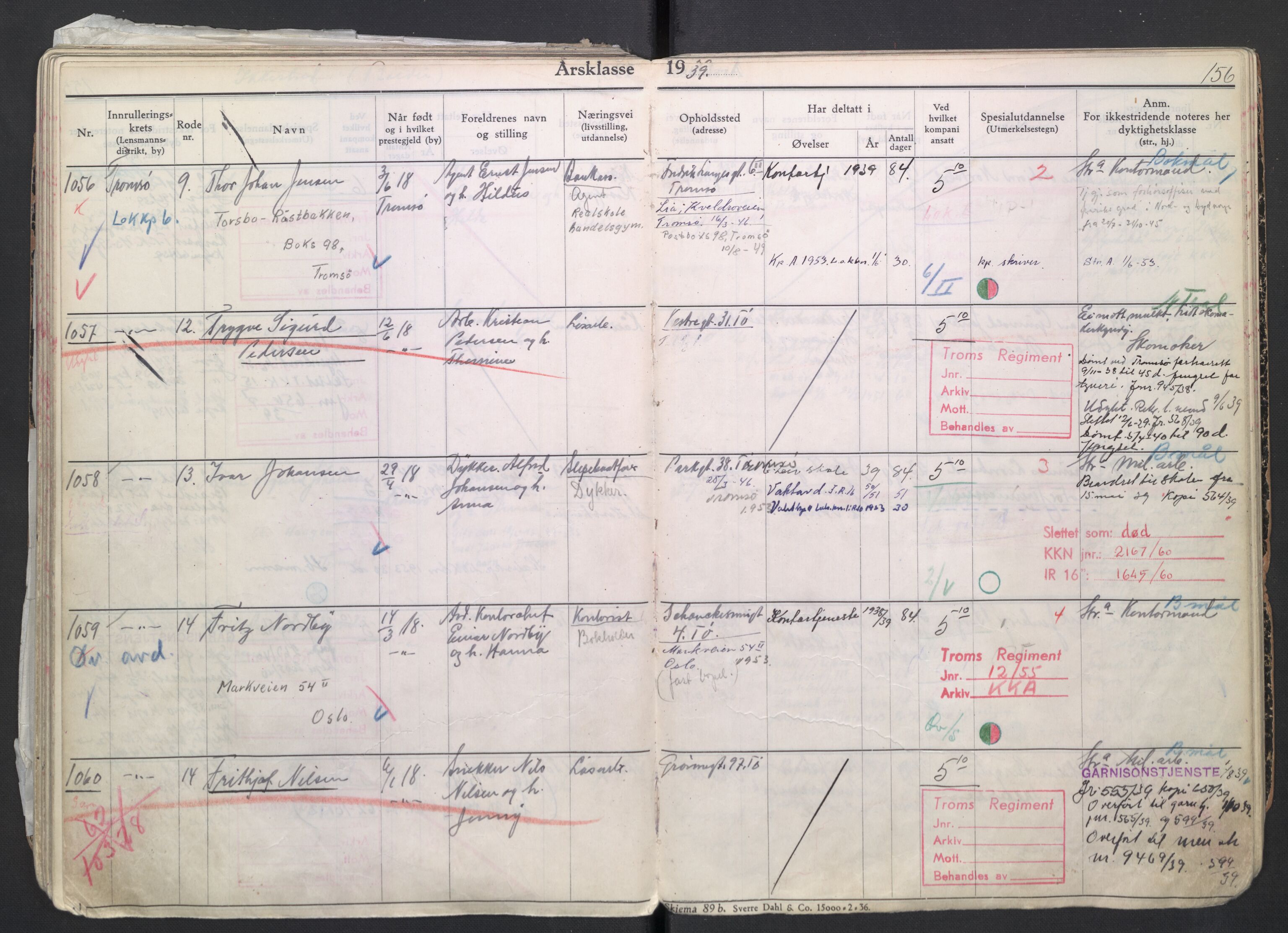 Forsvaret, Troms infanteriregiment nr. 16, AV/RA-RAFA-3146/P/Pa/L0007/0004: Ruller / Rulle for regimentets menige mannskaper, årsklasse 1939, 1939, p. 156