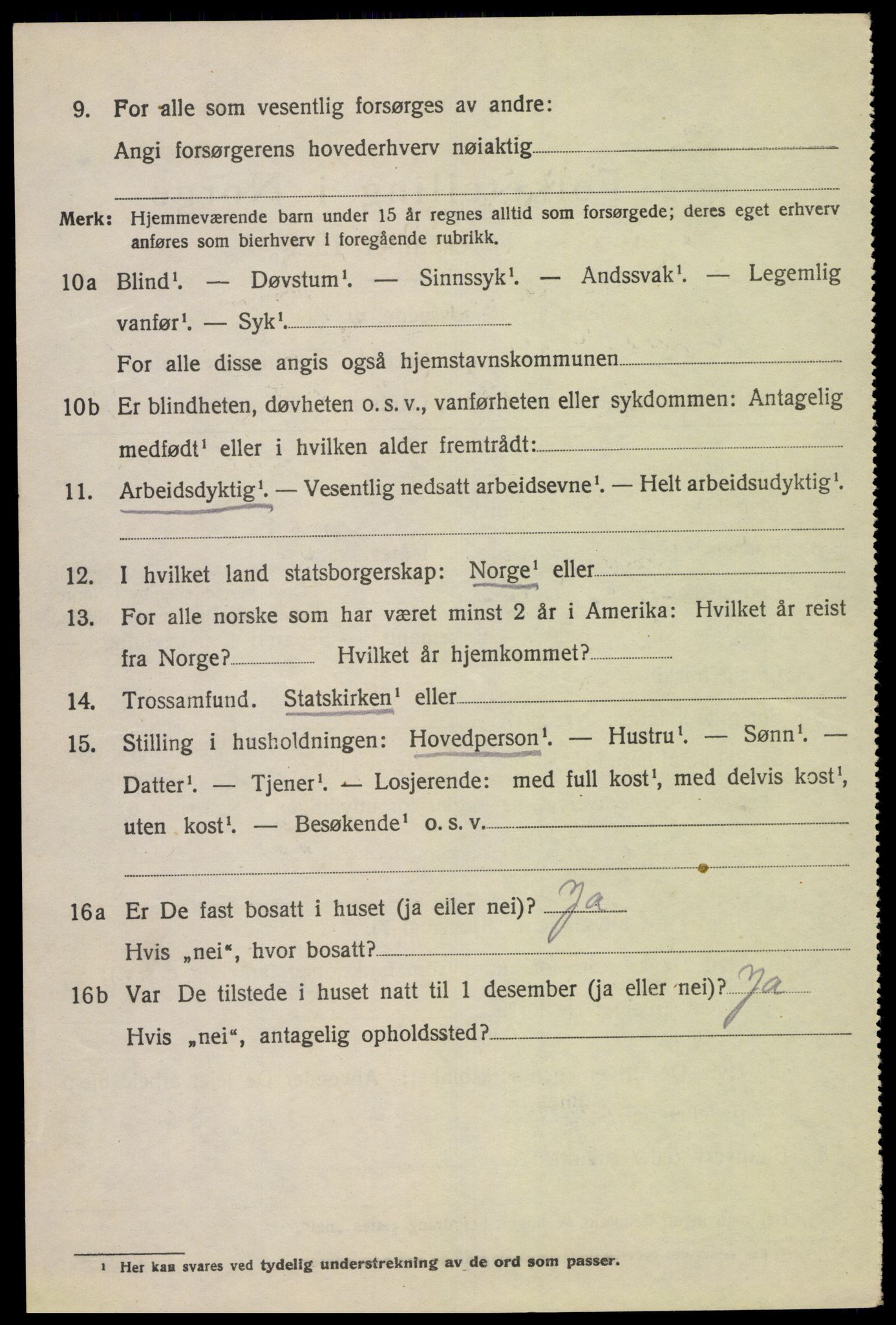 SAK, 1920 census for Fjotland, 1920, p. 1603