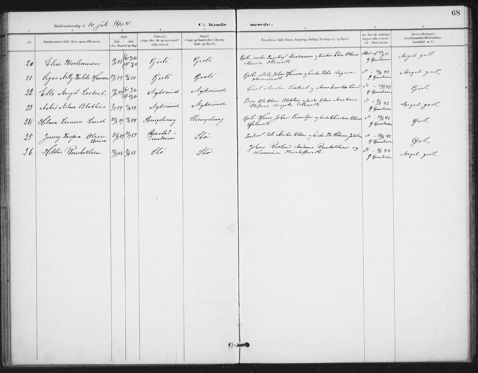 Ministerialprotokoller, klokkerbøker og fødselsregistre - Nordland, AV/SAT-A-1459/894/L1356: Parish register (official) no. 894A02, 1897-1914, p. 68