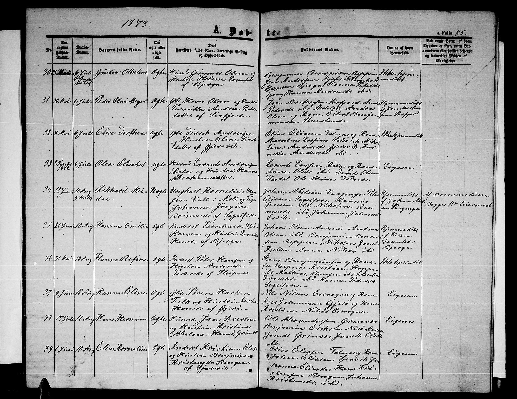 Ministerialprotokoller, klokkerbøker og fødselsregistre - Nordland, SAT/A-1459/841/L0619: Parish register (copy) no. 841C03, 1856-1876, p. 85