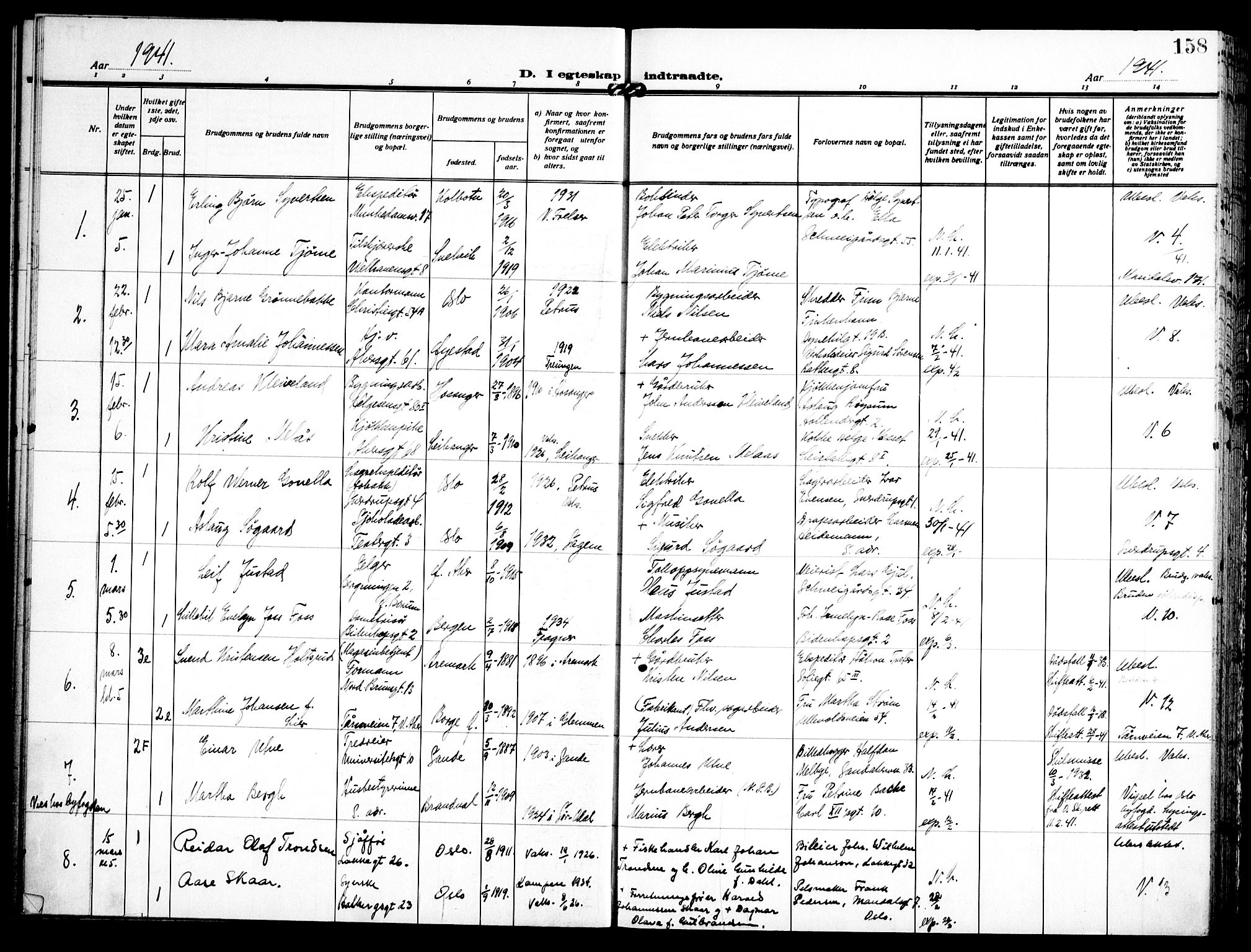 Trefoldighet prestekontor Kirkebøker, AV/SAO-A-10882/H/Ha/L0005: Banns register no. 5, 1932-1952, p. 158