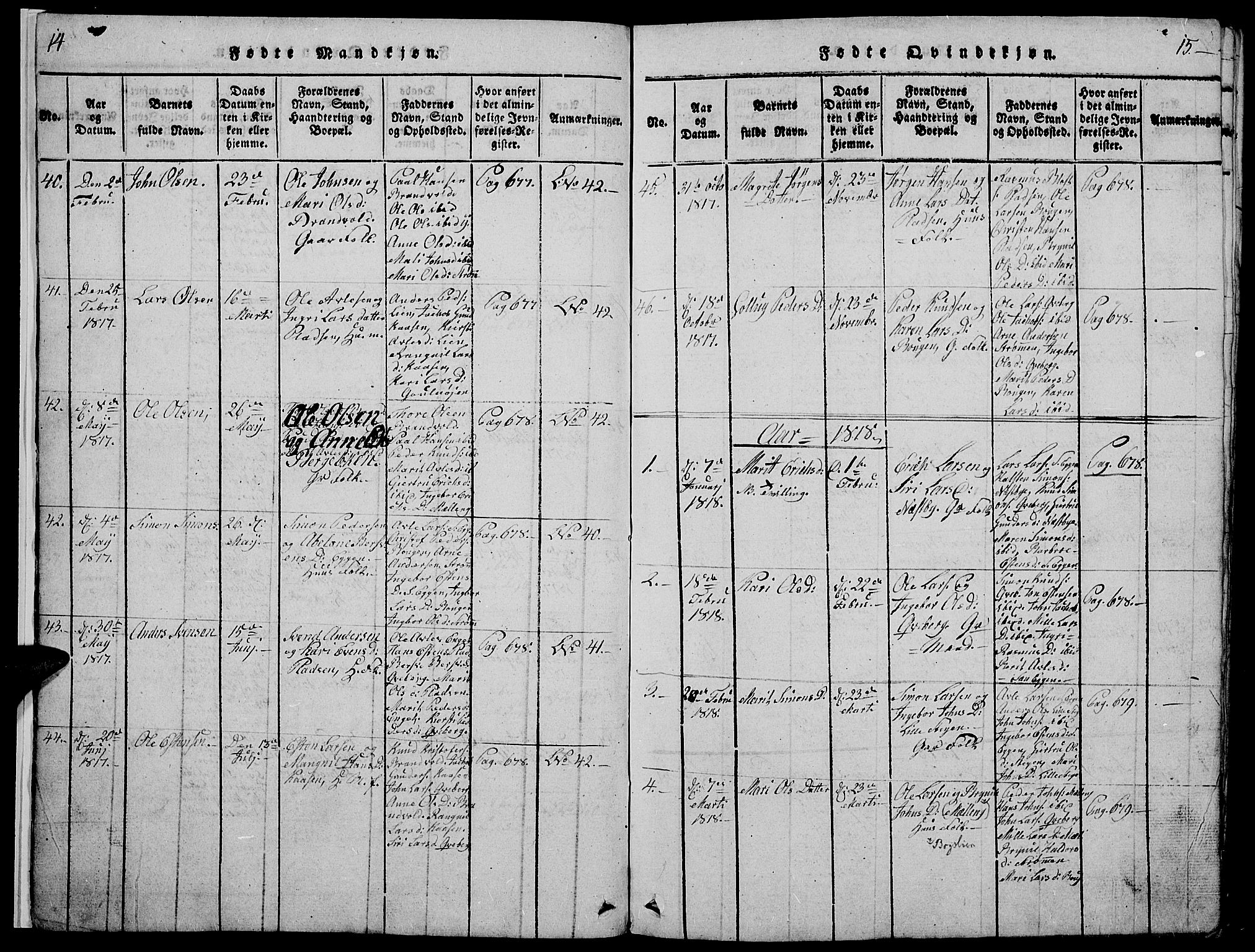 Tynset prestekontor, AV/SAH-PREST-058/H/Ha/Hab/L0002: Parish register (copy) no. 2, 1814-1862, p. 14-15