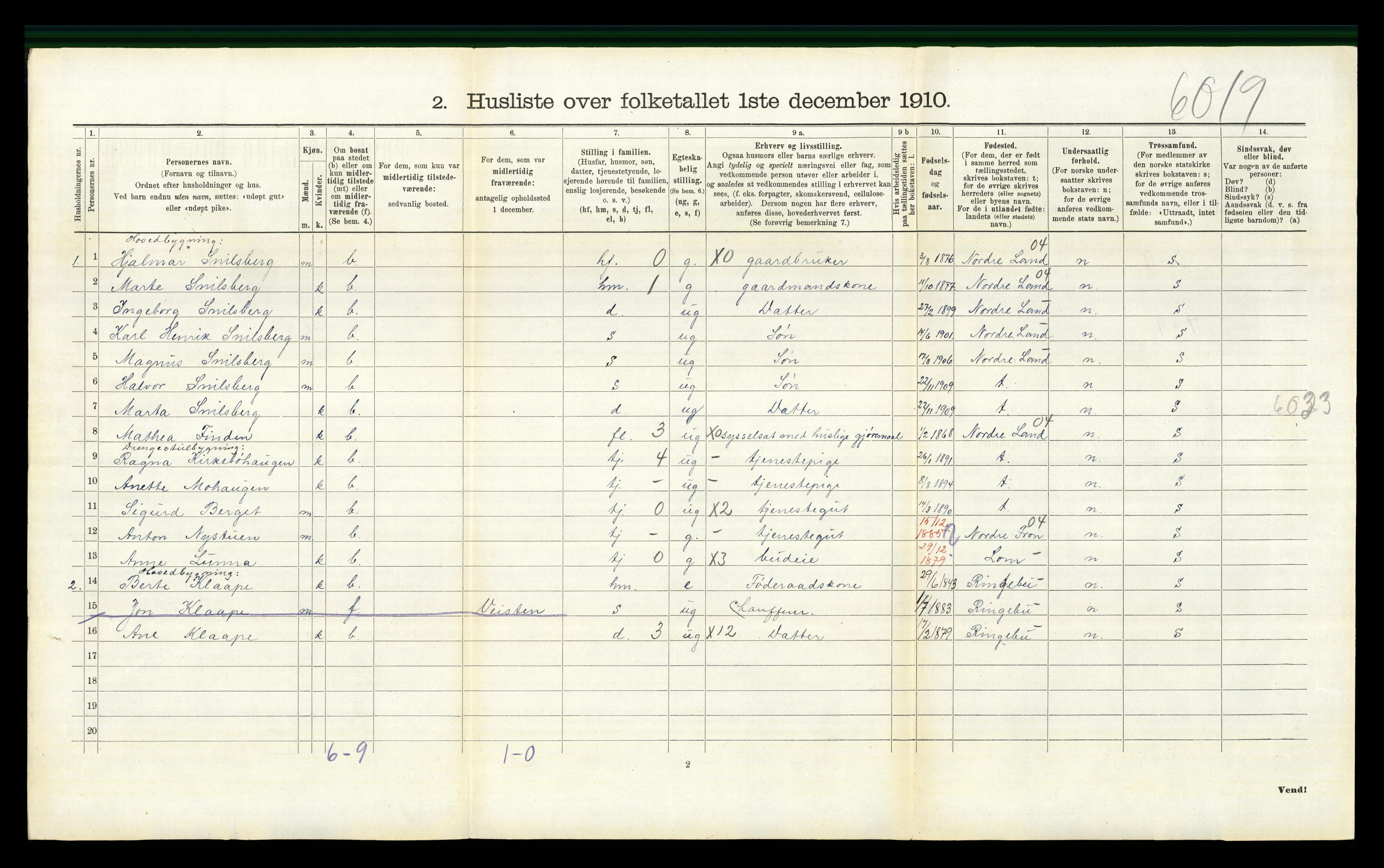 RA, 1910 census for Vestre Gausdal, 1910, p. 768