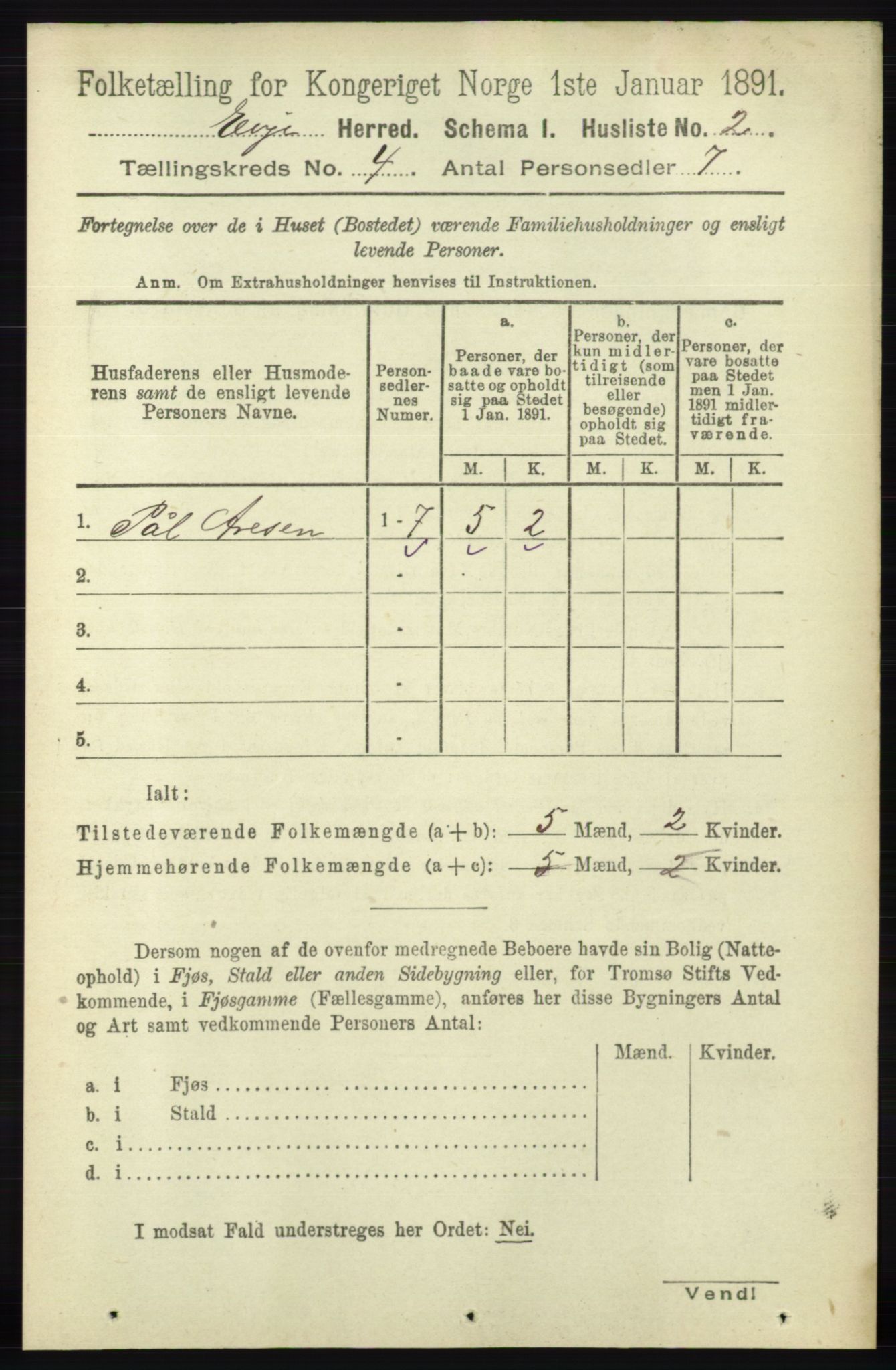 RA, 1891 census for 0937 Evje, 1891, p. 926