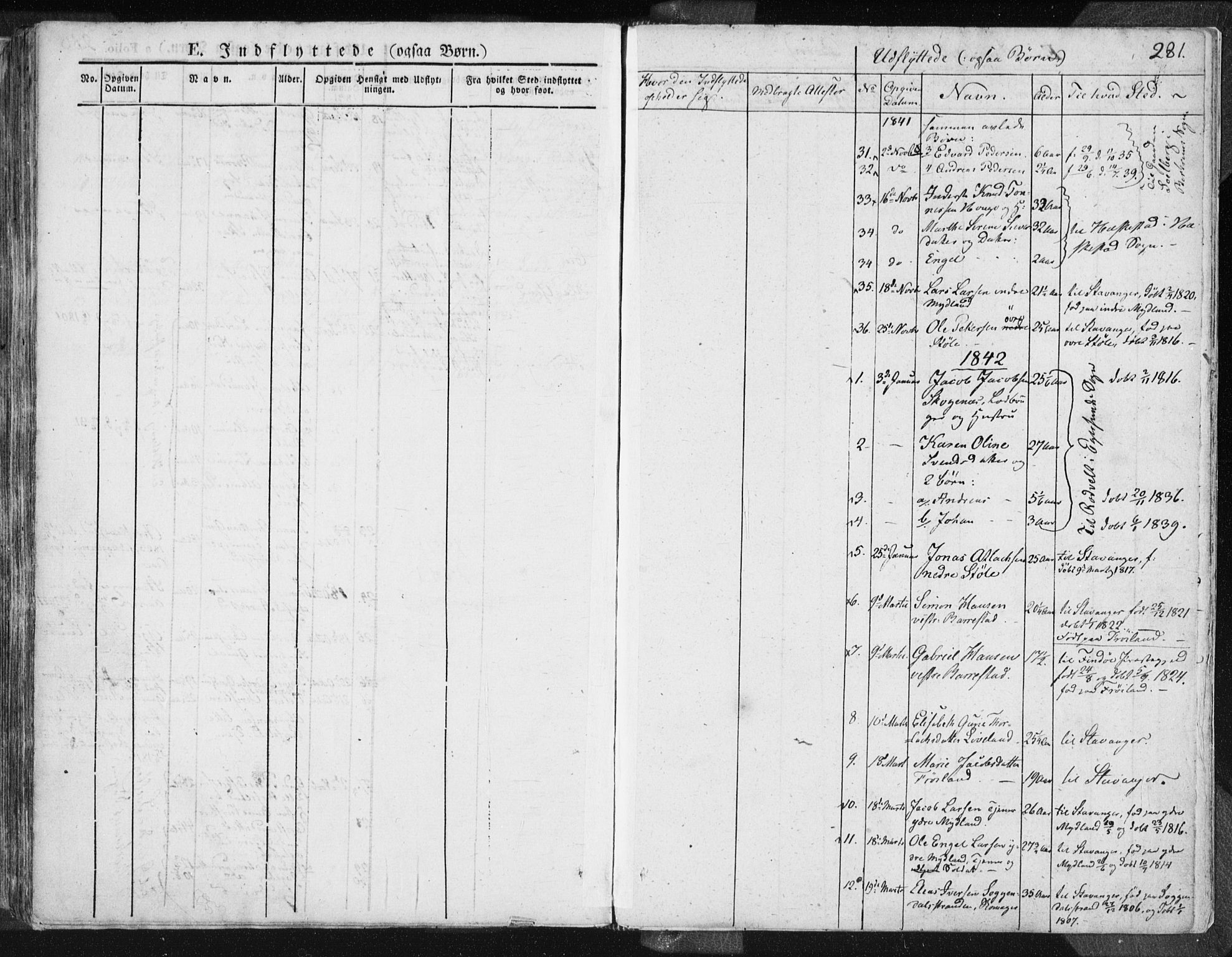 Sokndal sokneprestkontor, SAST/A-101808: Parish register (official) no. A 7.1, 1826-1842, p. 281