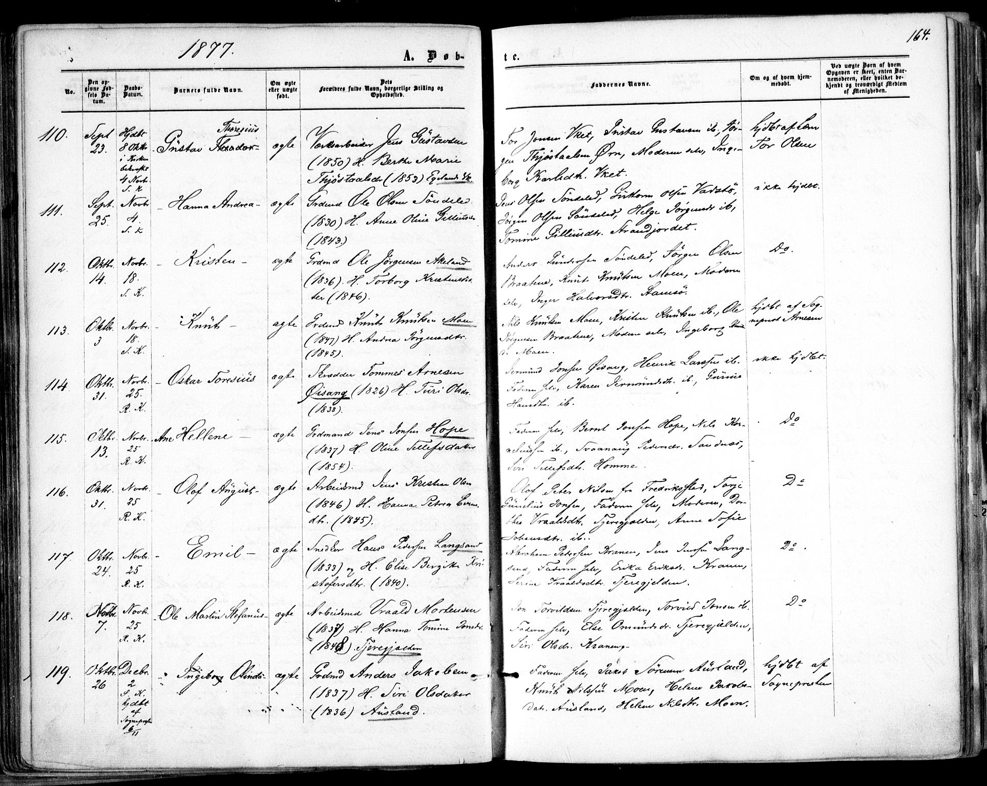 Søndeled sokneprestkontor, SAK/1111-0038/F/Fa/L0003: Parish register (official) no. A 3, 1861-1879, p. 164