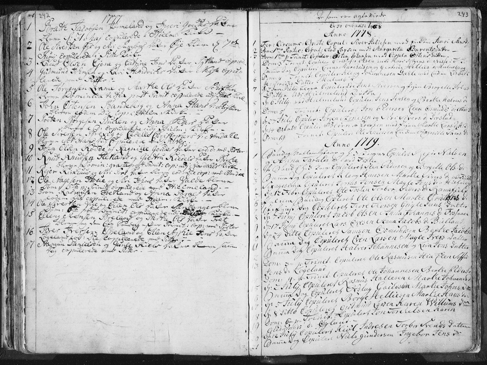 Hjelmeland sokneprestkontor, SAST/A-101843/01/IV/L0001: Parish register (official) no. A 1, 1760-1799, p. 242-243