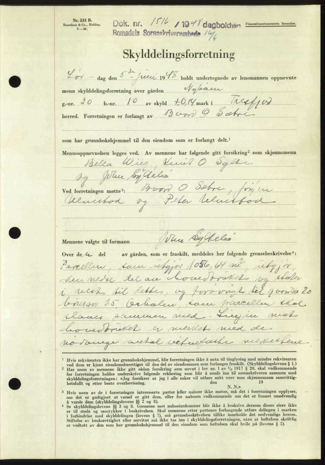 Romsdal sorenskriveri, AV/SAT-A-4149/1/2/2C: Mortgage book no. A26, 1948-1948, Diary no: : 1516/1948