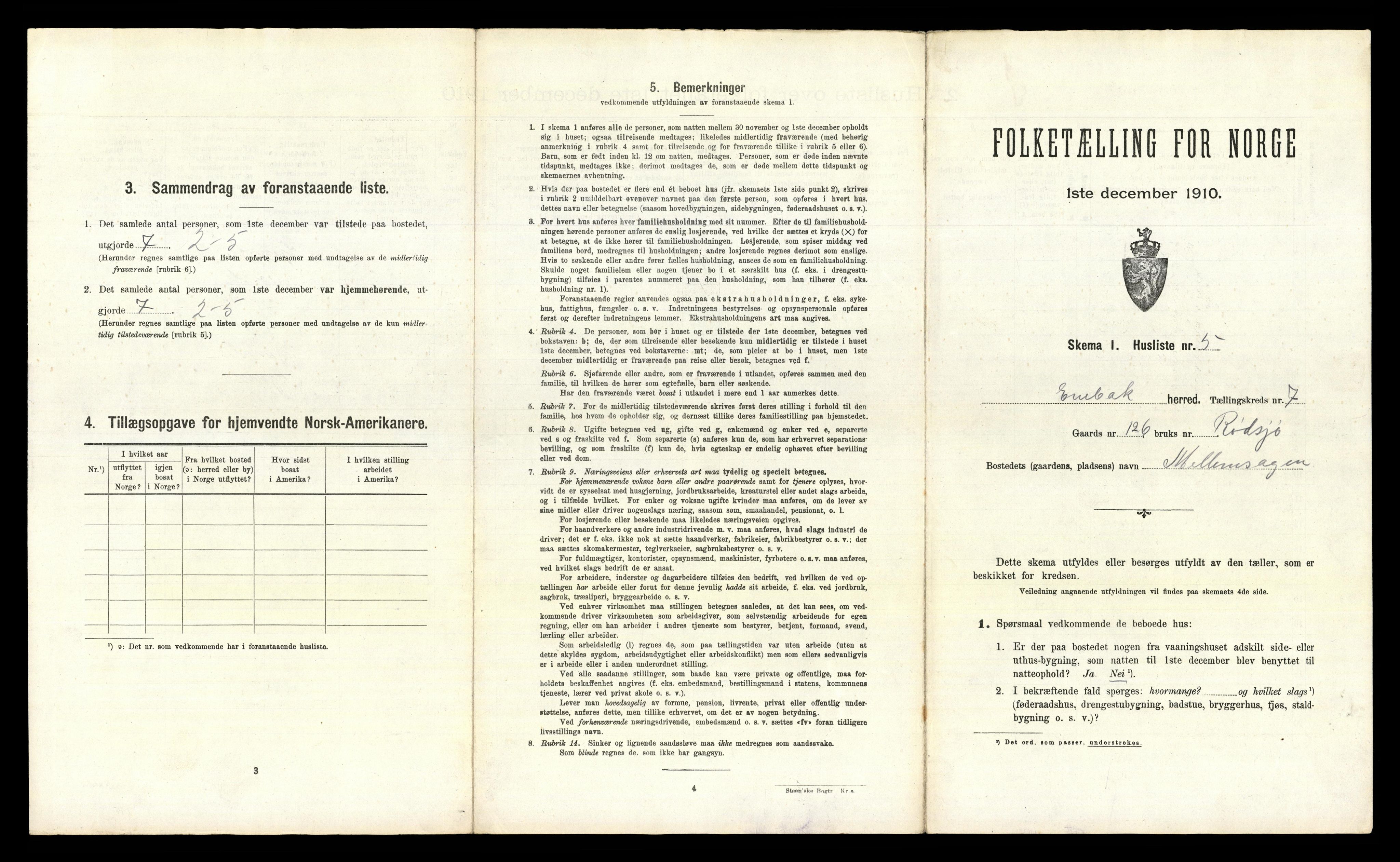 RA, 1910 census for Enebakk, 1910, p. 1113