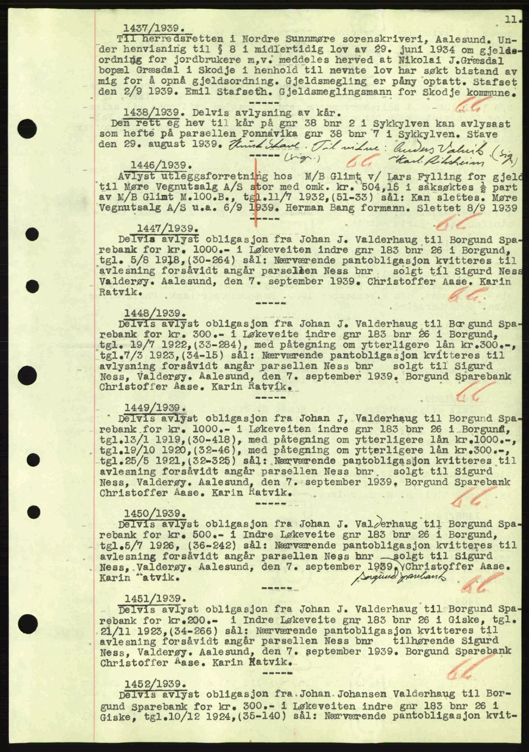 Nordre Sunnmøre sorenskriveri, SAT/A-0006/1/2/2C/2Ca: Mortgage book no. B1-6, 1938-1942, Diary no: : 1437/1939