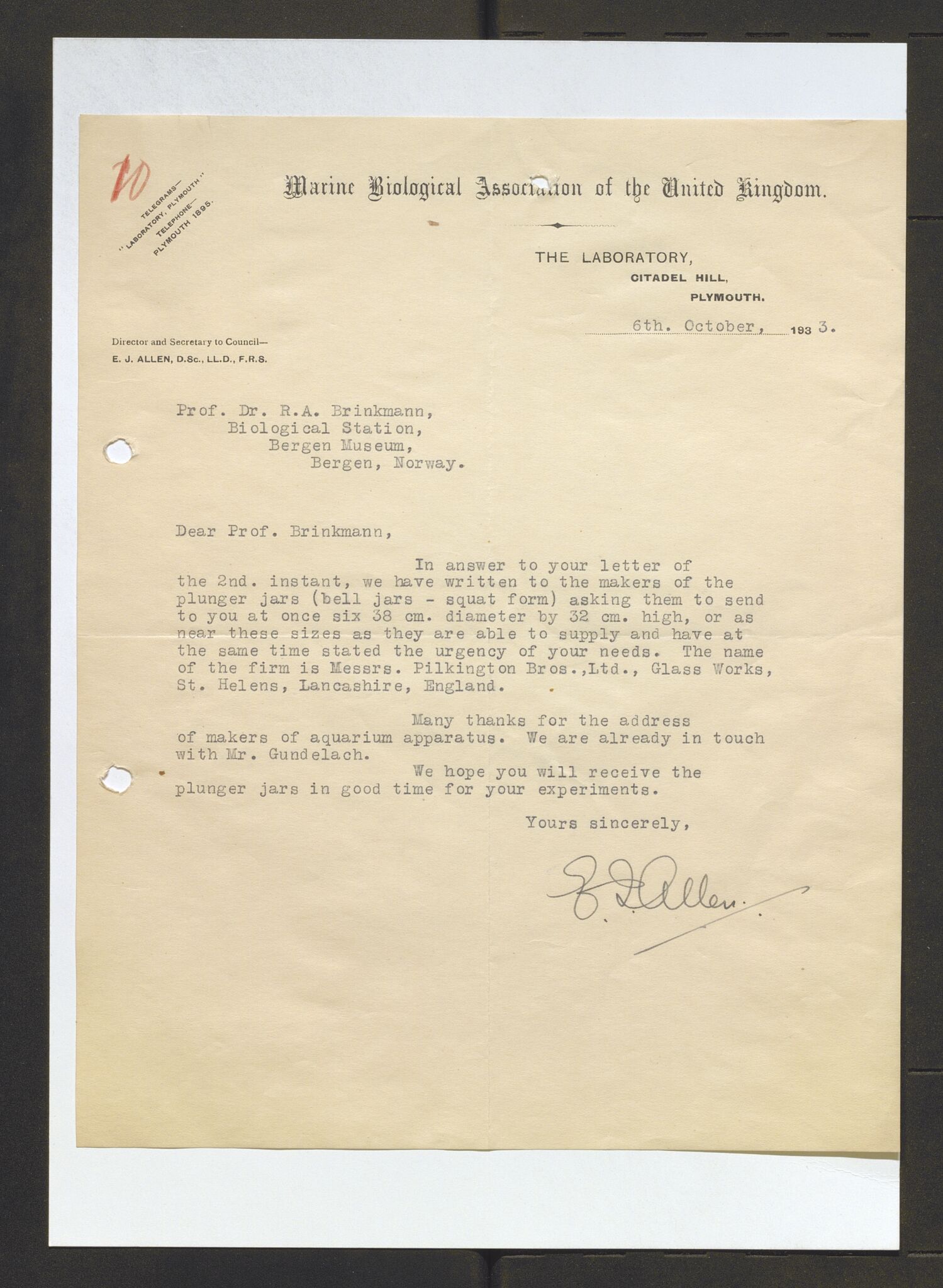 Bergens Museum, AV/SAB-A-17301/13/D/L0002: Korrespondanse , 1928-1940, p. 323