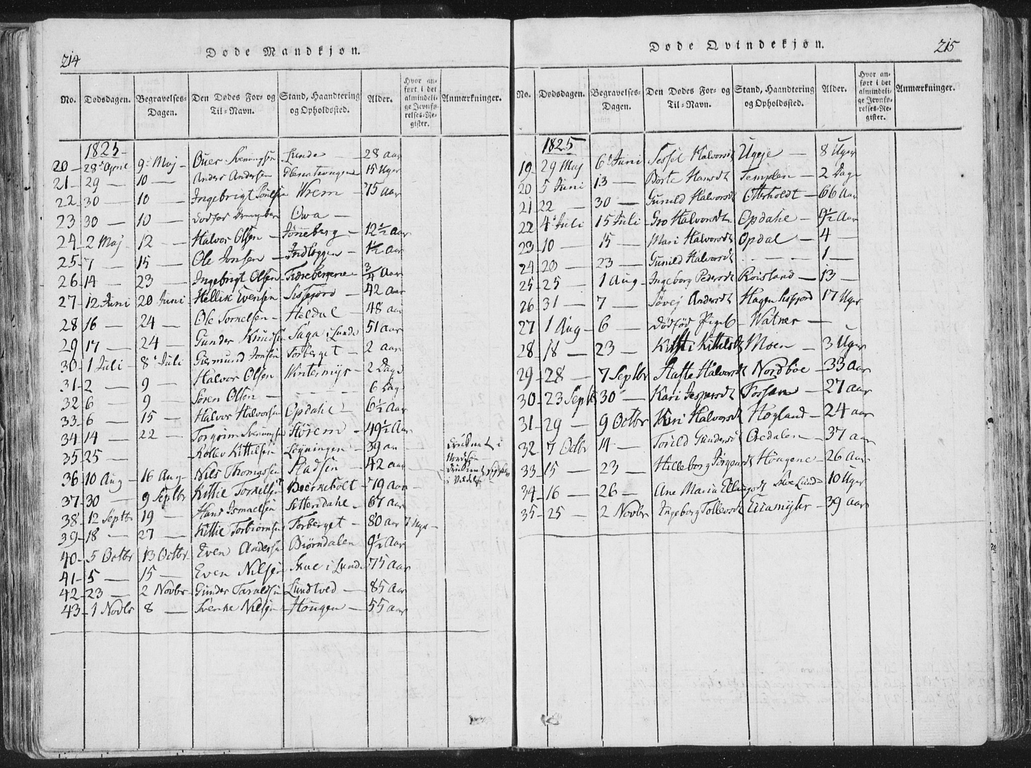 Bø kirkebøker, SAKO/A-257/F/Fa/L0006: Parish register (official) no. 6, 1815-1831, p. 214-215