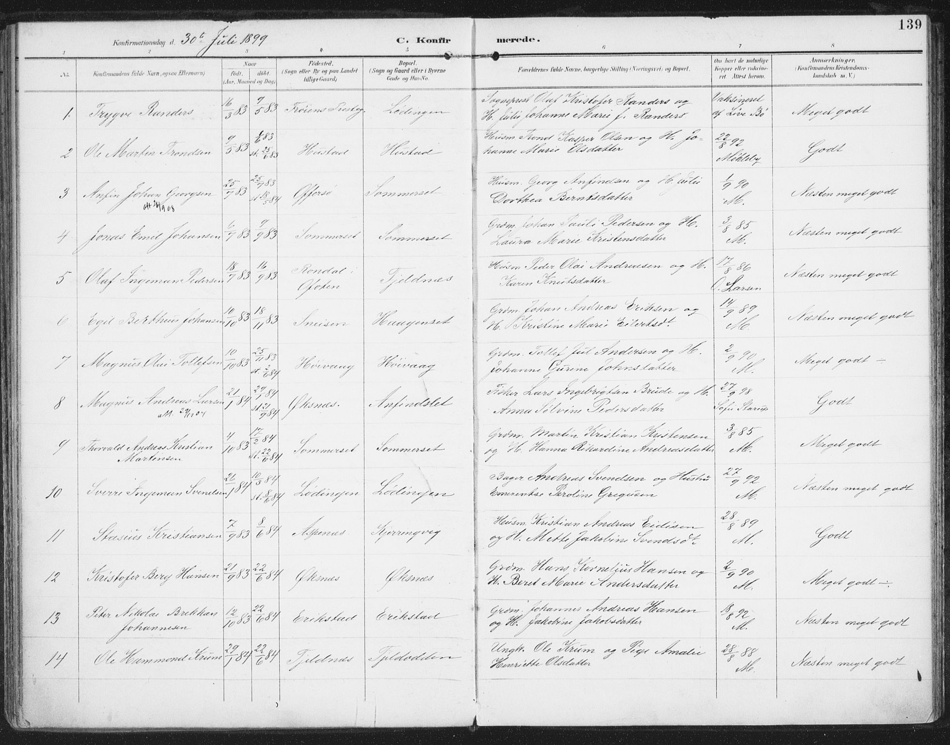 Ministerialprotokoller, klokkerbøker og fødselsregistre - Nordland, AV/SAT-A-1459/872/L1036: Parish register (official) no. 872A11, 1897-1913, p. 139