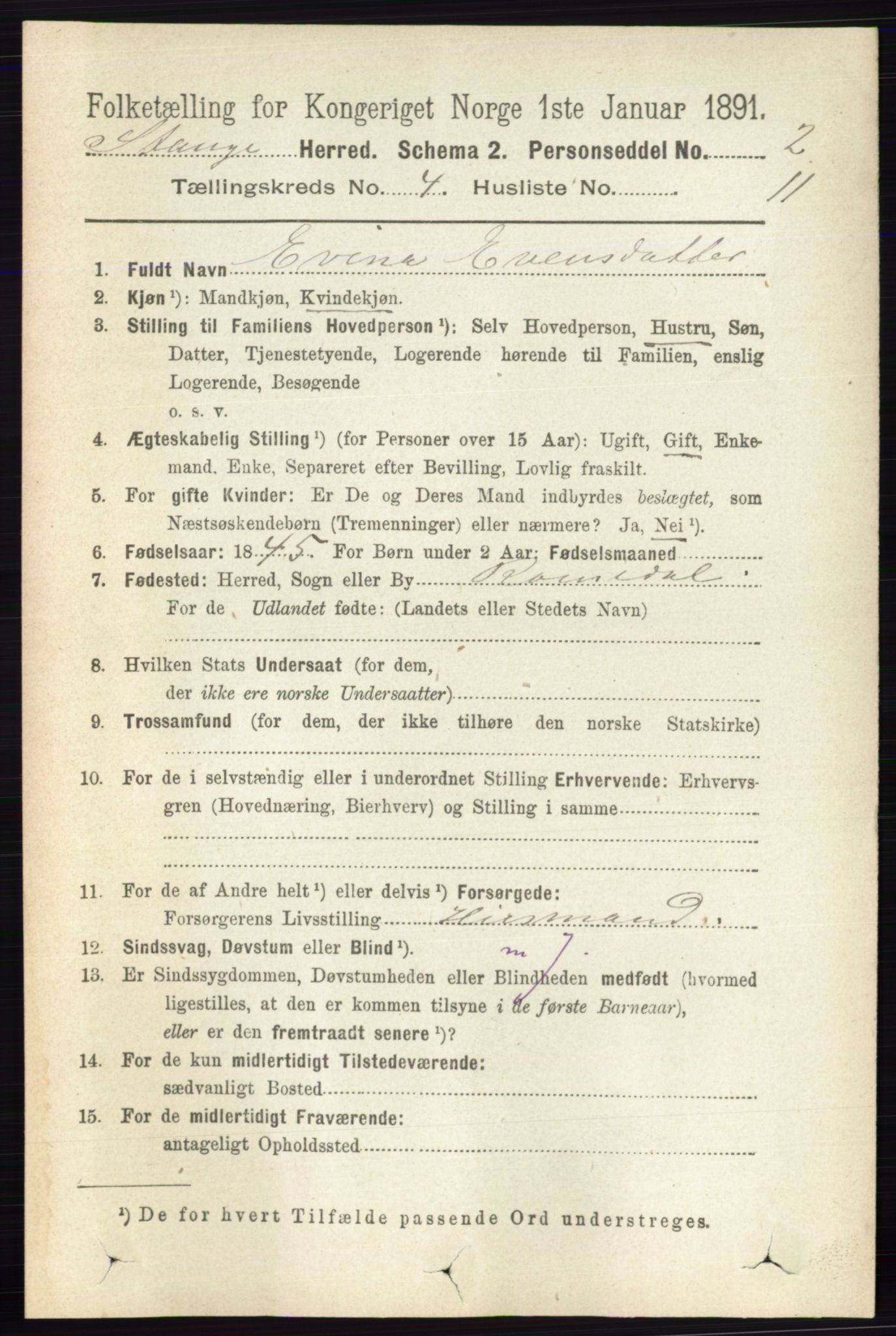 RA, 1891 census for 0417 Stange, 1891, p. 2432