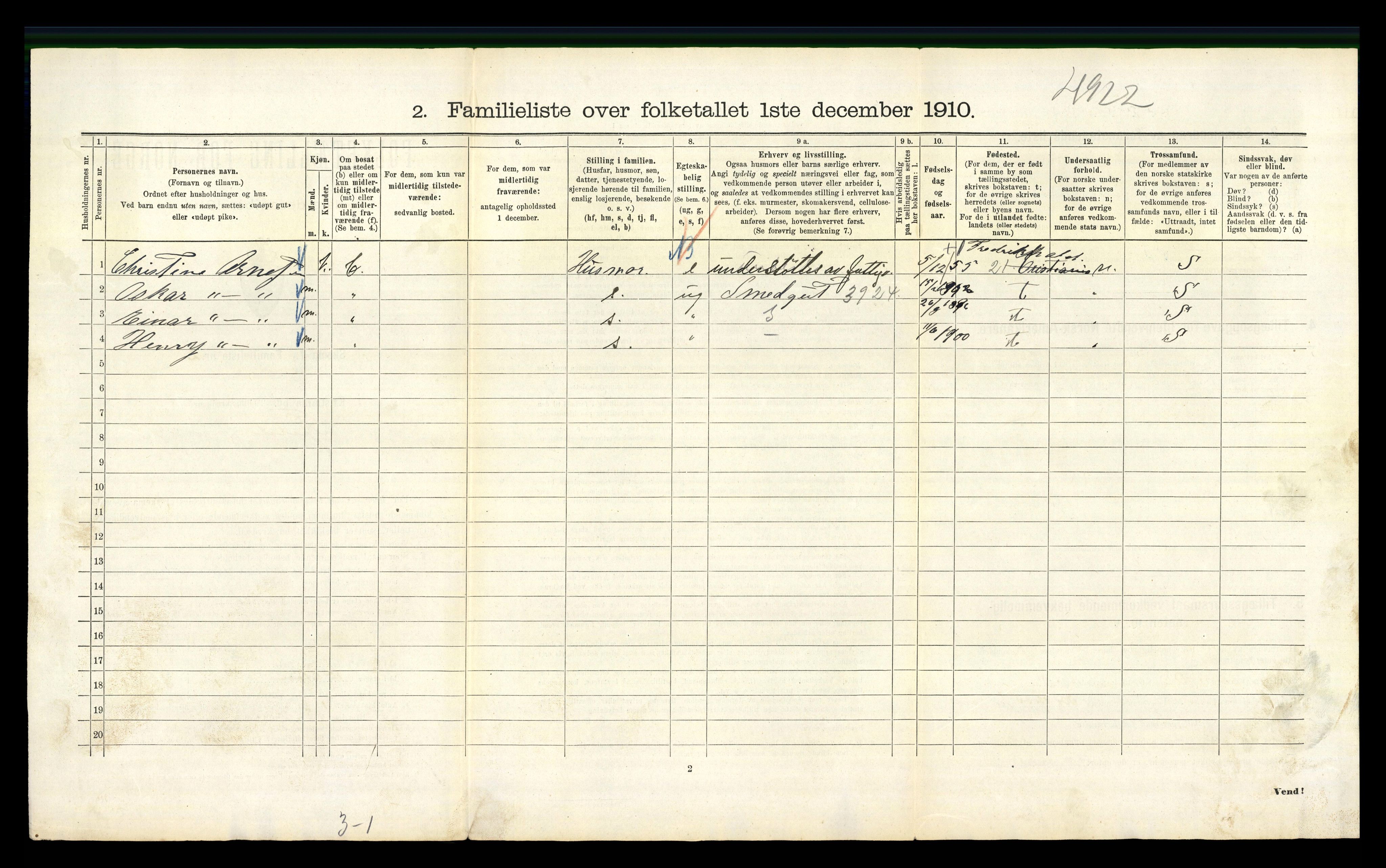 RA, 1910 census for Kristiania, 1910, p. 23840