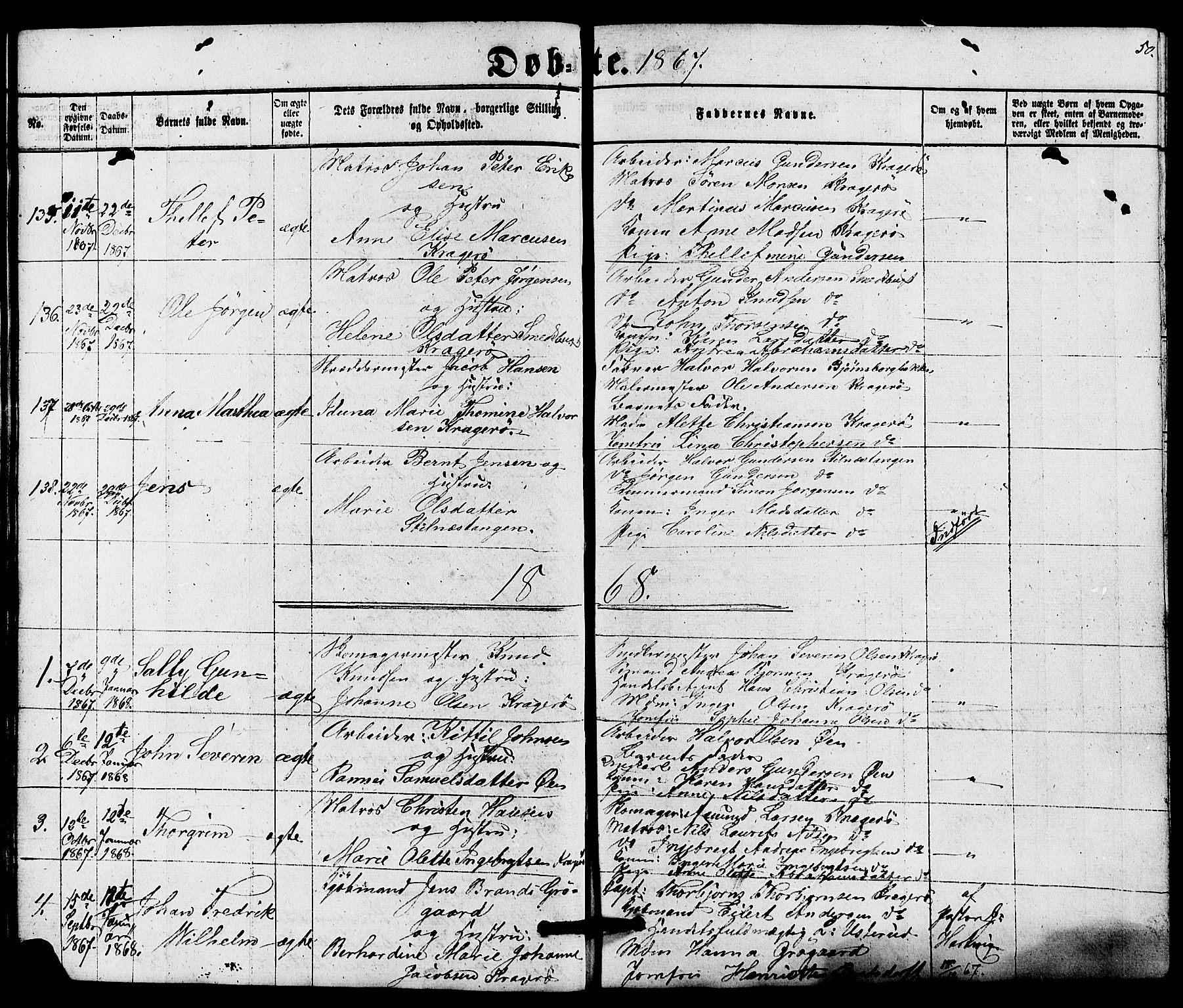 Kragerø kirkebøker, SAKO/A-278/G/Ga/L0005: Parish register (copy) no. 5, 1865-1881, p. 50