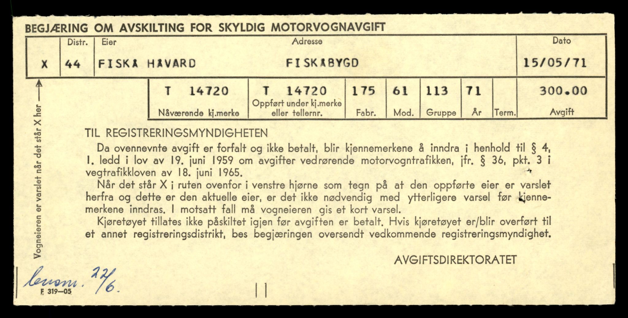 Møre og Romsdal vegkontor - Ålesund trafikkstasjon, SAT/A-4099/F/Fe/L0047: Registreringskort for kjøretøy T 14580 - T 14720, 1927-1998, p. 3241