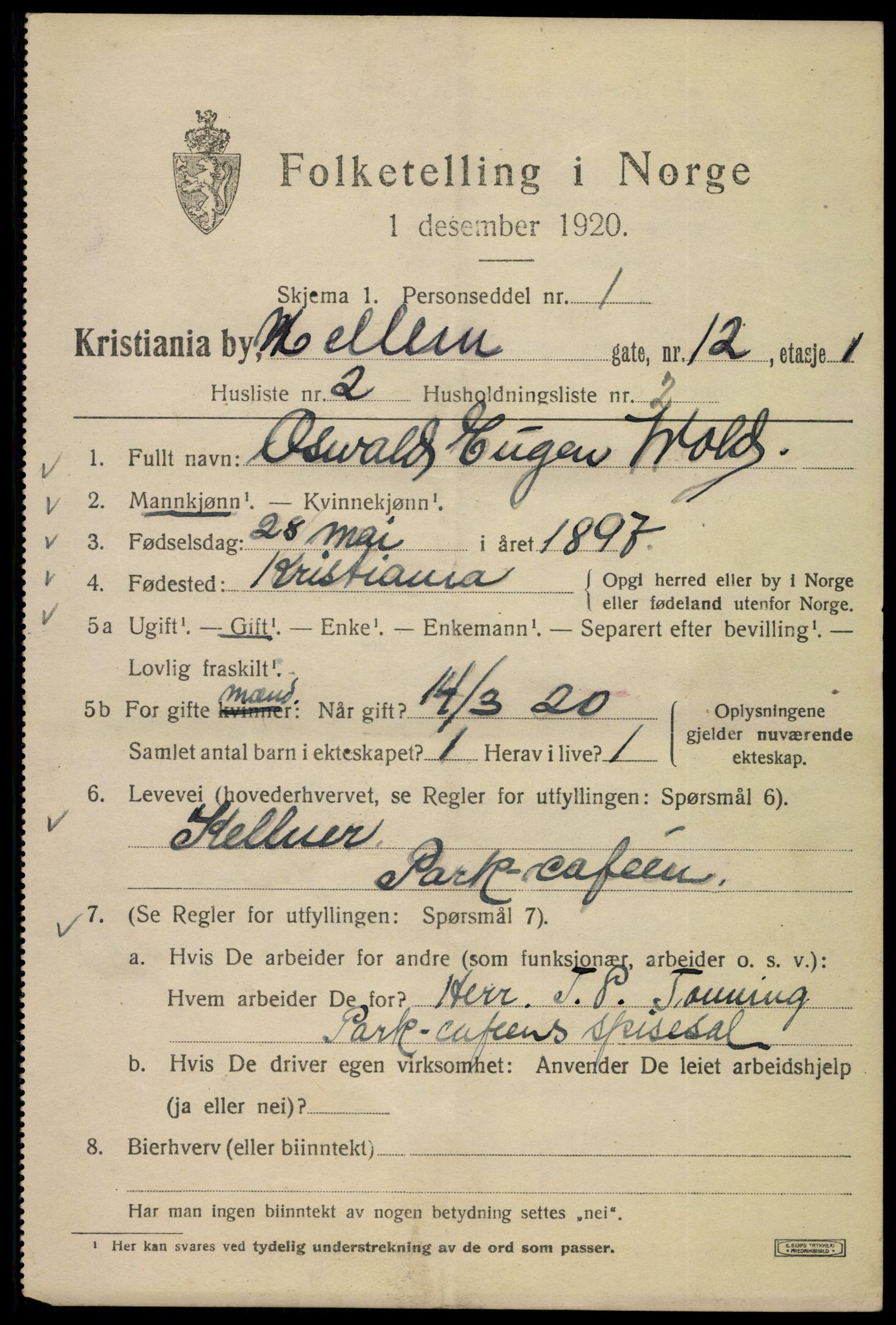 SAO, 1920 census for Kristiania, 1920, p. 394395