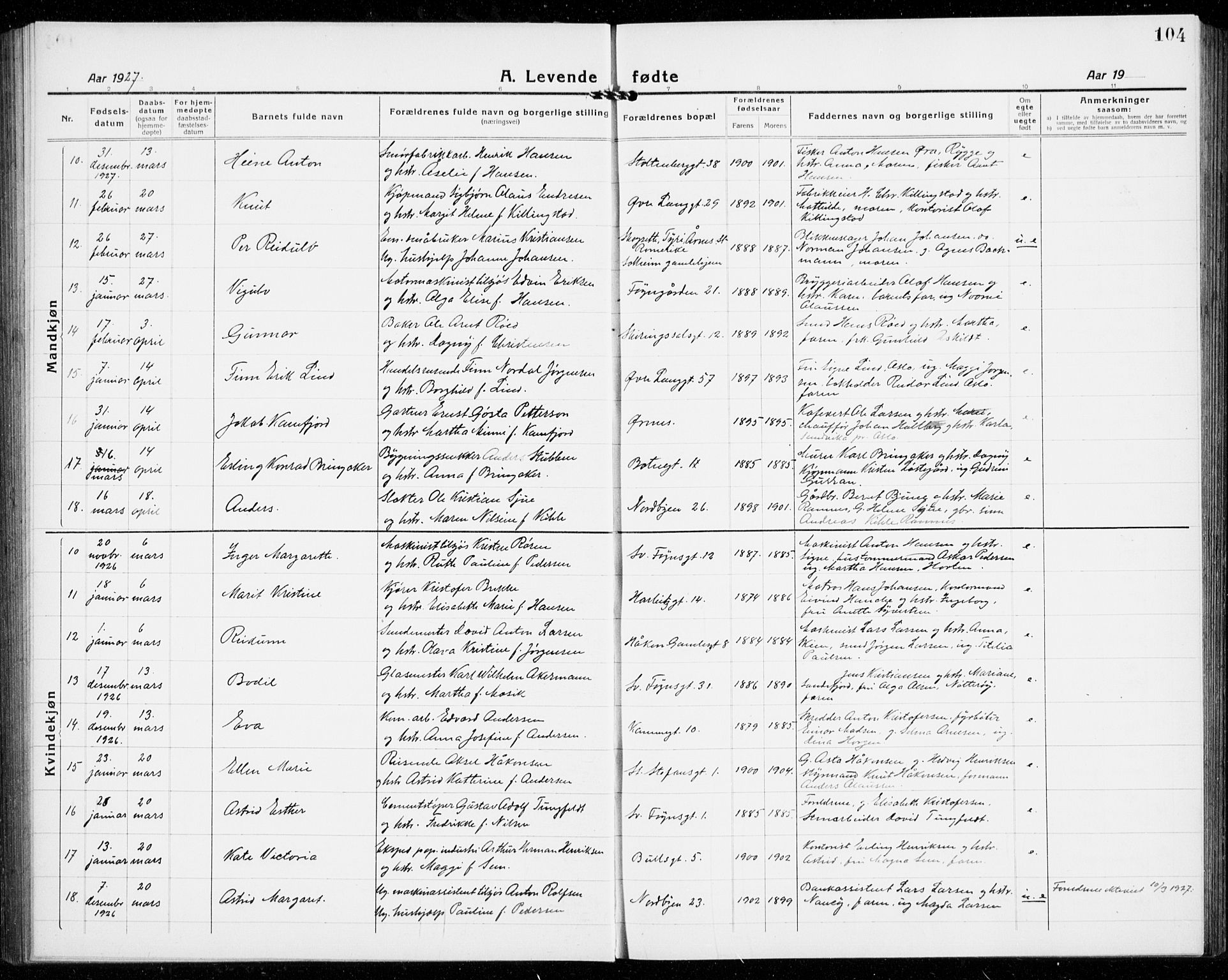 Tønsberg kirkebøker, AV/SAKO-A-330/G/Ga/L0010: Parish register (copy) no. 10, 1920-1942, p. 104