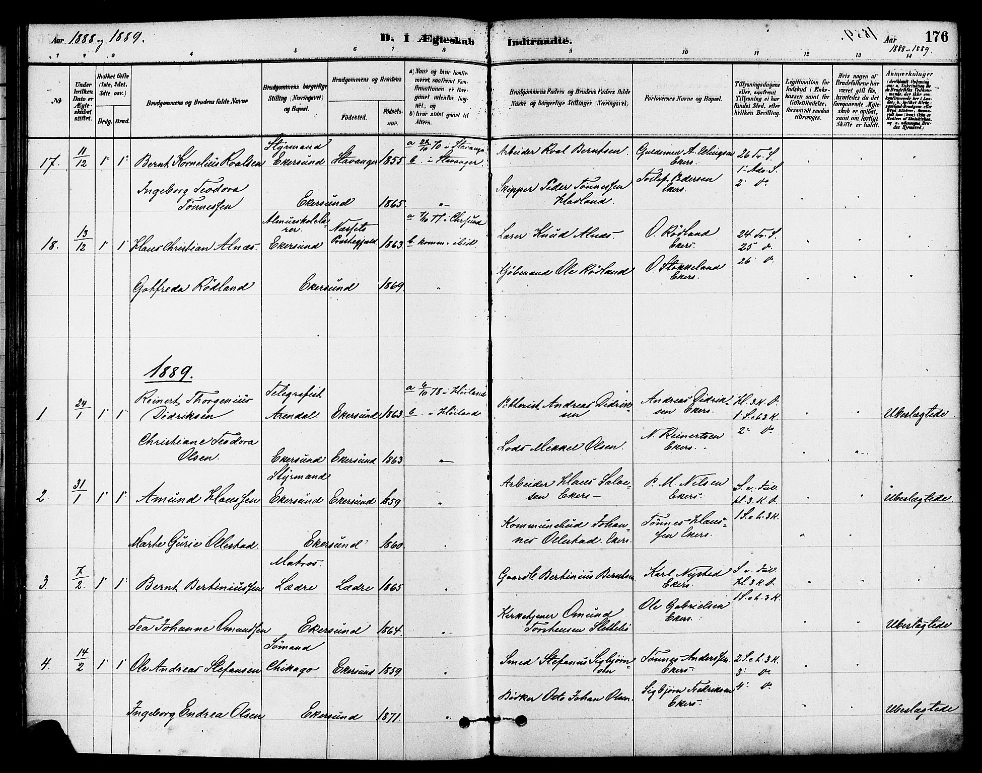 Eigersund sokneprestkontor, SAST/A-101807/S08/L0015: Parish register (official) no. A 15, 1879-1892, p. 176