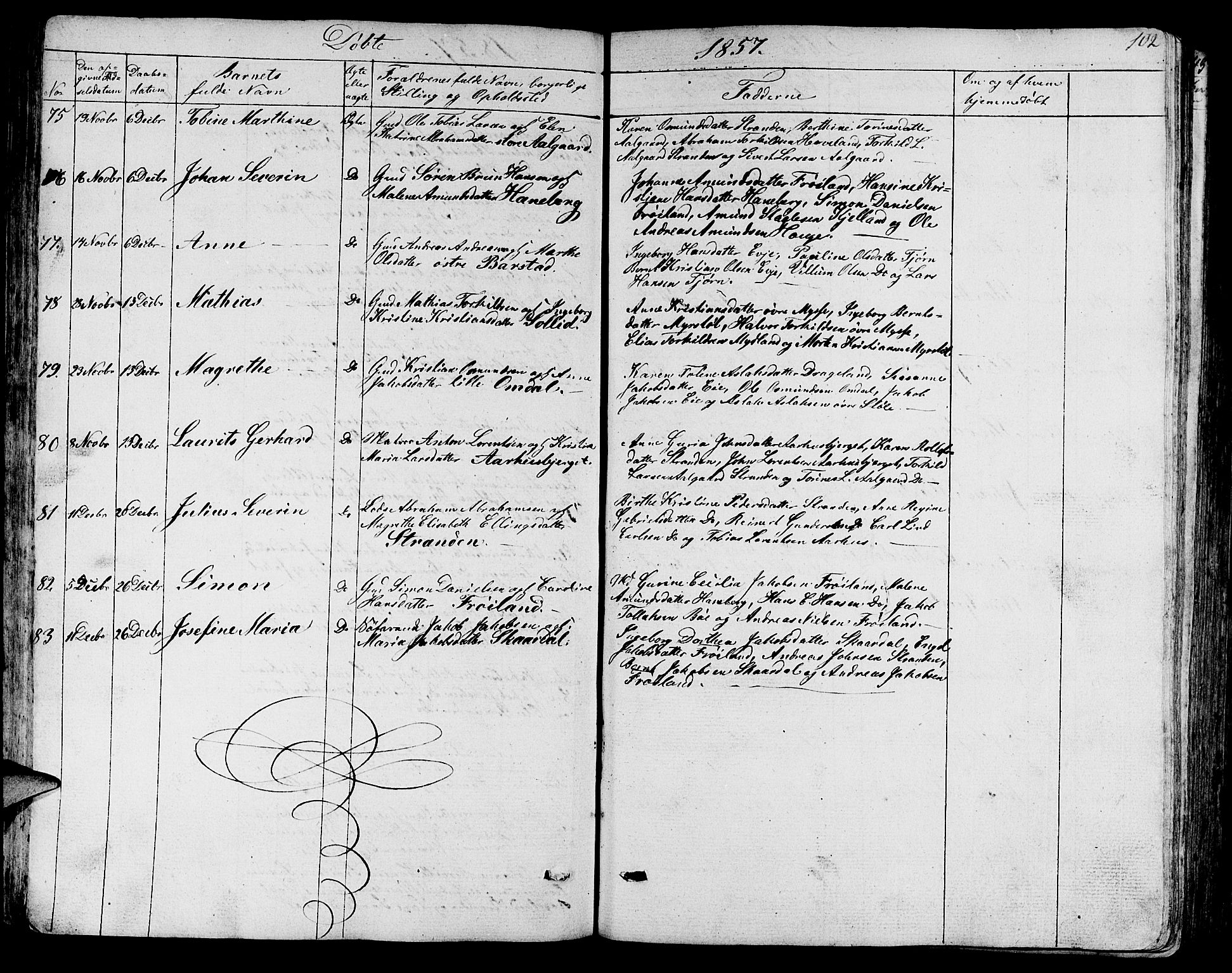 Sokndal sokneprestkontor, AV/SAST-A-101808: Parish register (copy) no. B 2, 1849-1865, p. 102