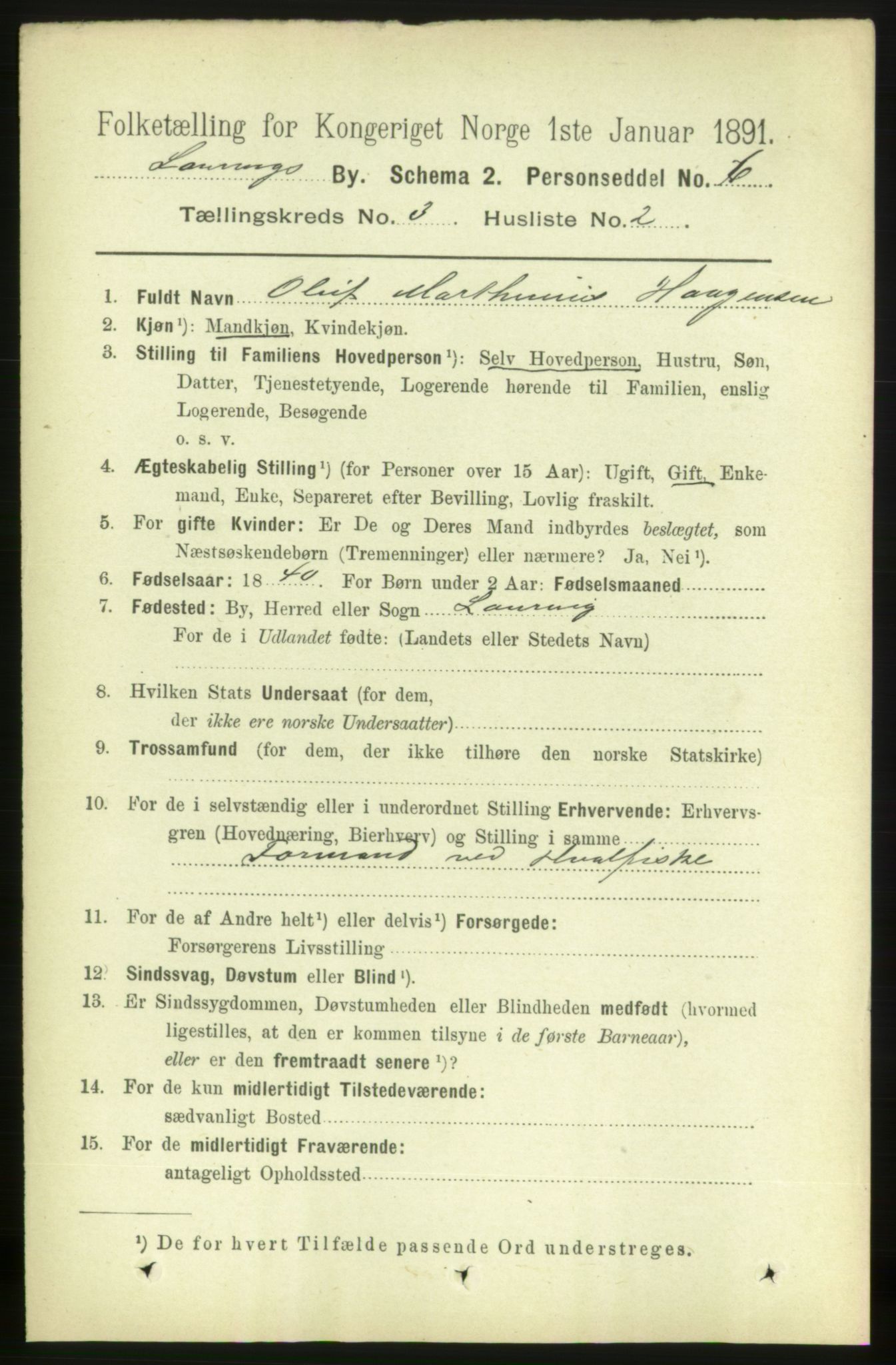 RA, 1891 census for 0707 Larvik, 1891, p. 4139