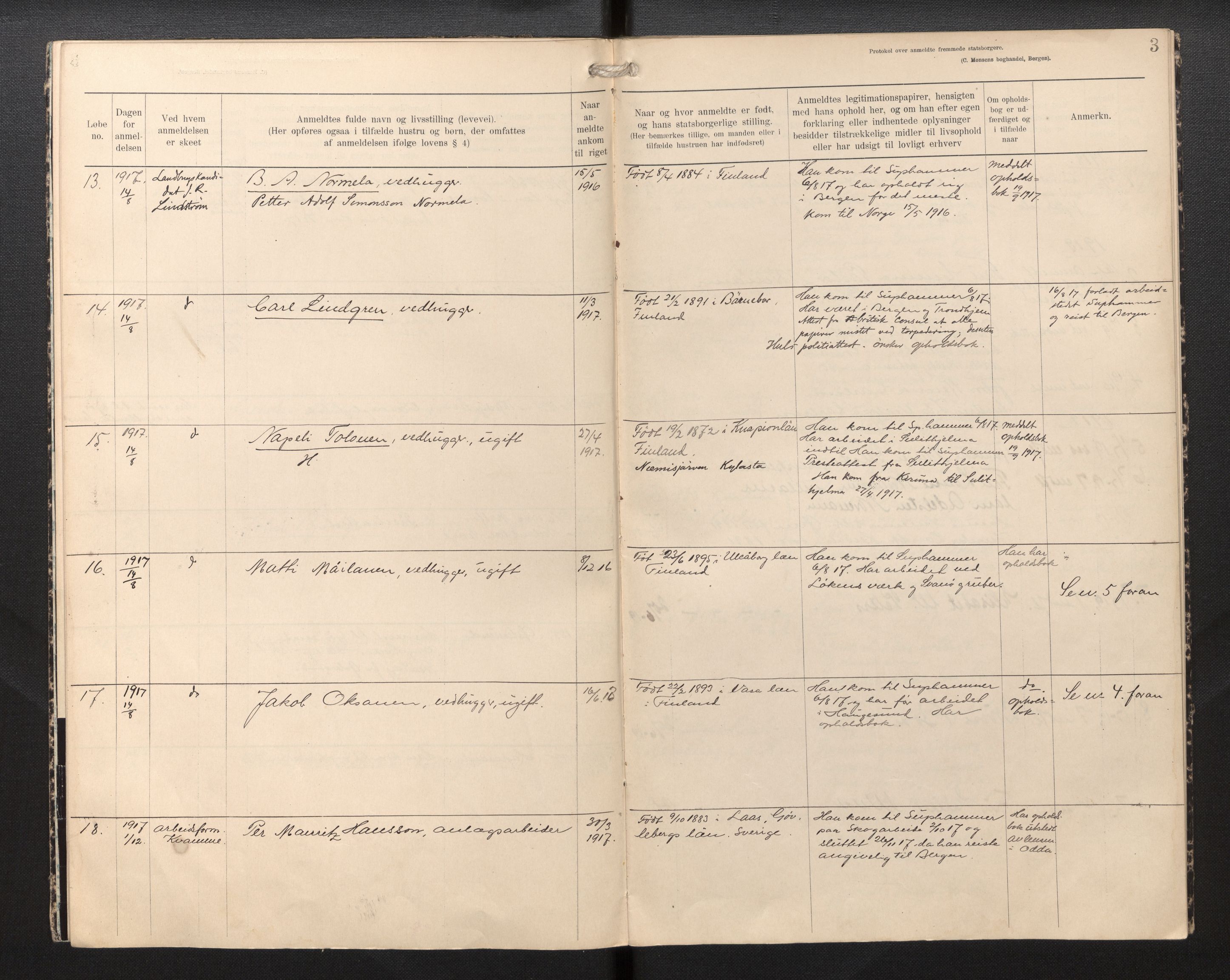 Lensmannen i Leikanger, AV/SAB-A-29201/0020/L0002: Framandprotokoll, 1902-1926