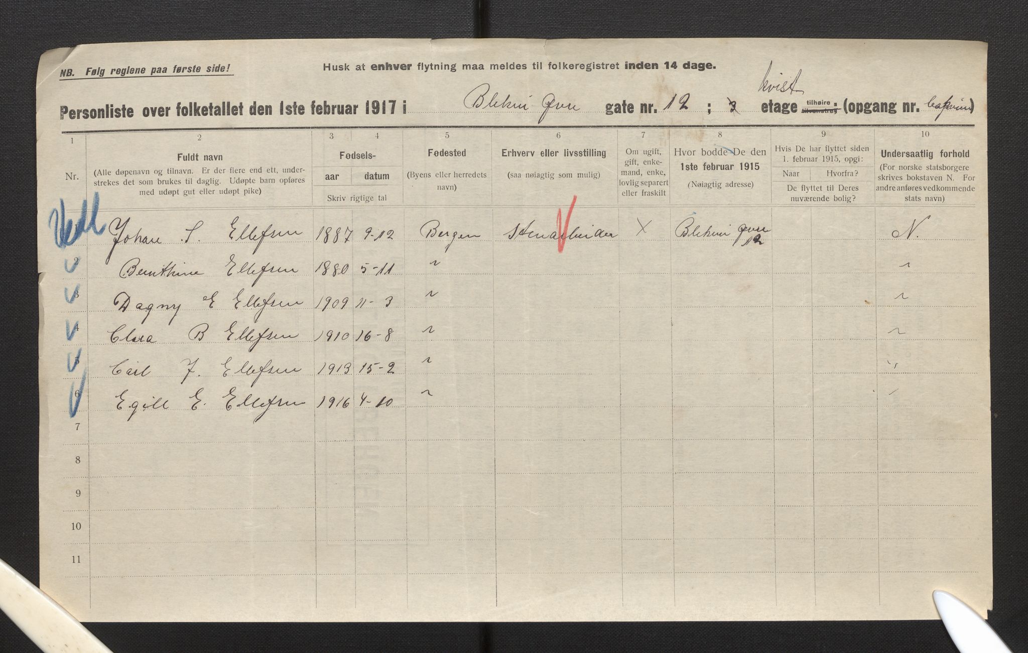 SAB, Municipal Census 1917 for Bergen, 1917, p. 3201