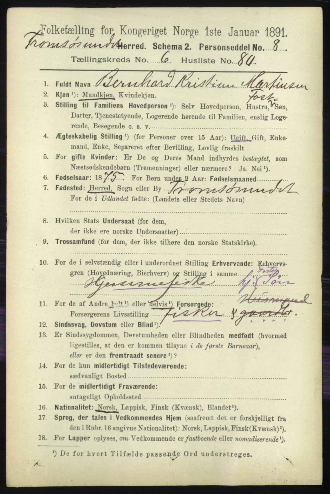 RA, 1891 census for 1934 Tromsøysund, 1891, p. 3629