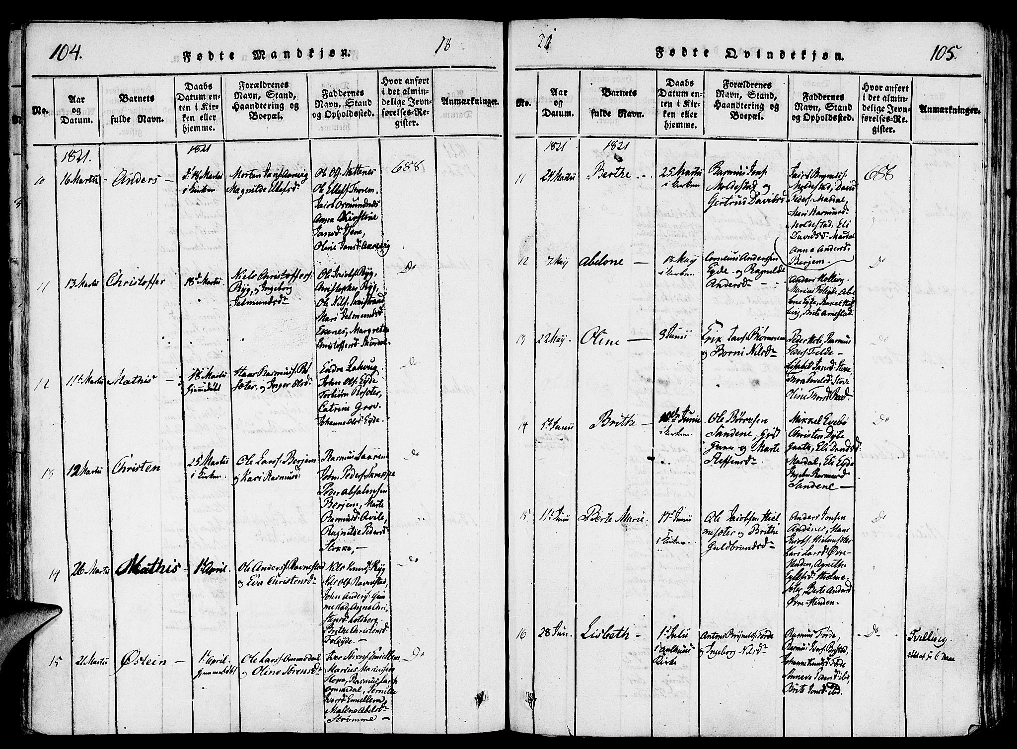 Gloppen sokneprestembete, AV/SAB-A-80101/H/Haa/Haaa/L0006: Parish register (official) no. A 6, 1816-1826, p. 104-105