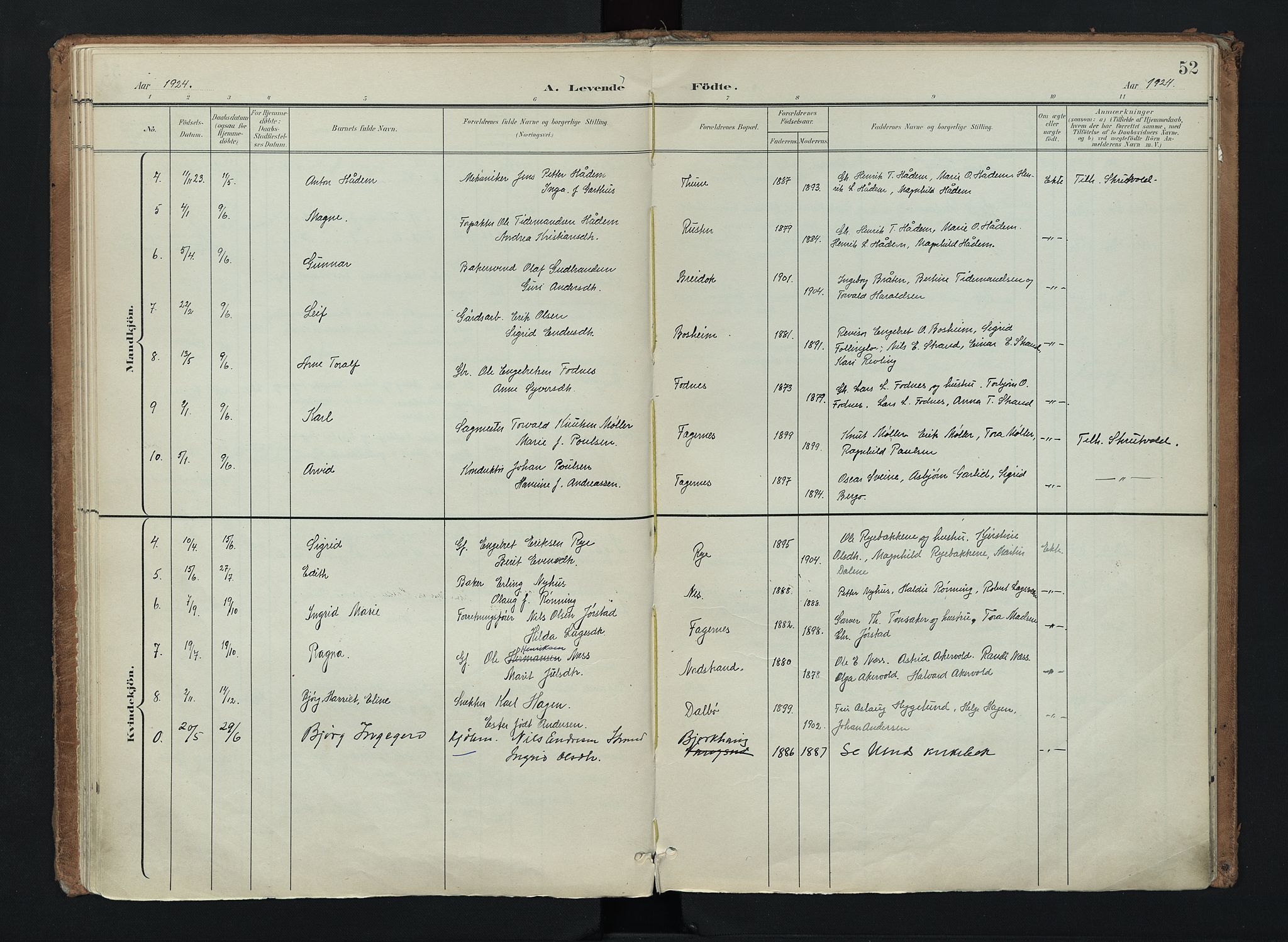 Nord-Aurdal prestekontor, AV/SAH-PREST-132/H/Ha/Haa/L0016: Parish register (official) no. 16, 1897-1925, p. 52