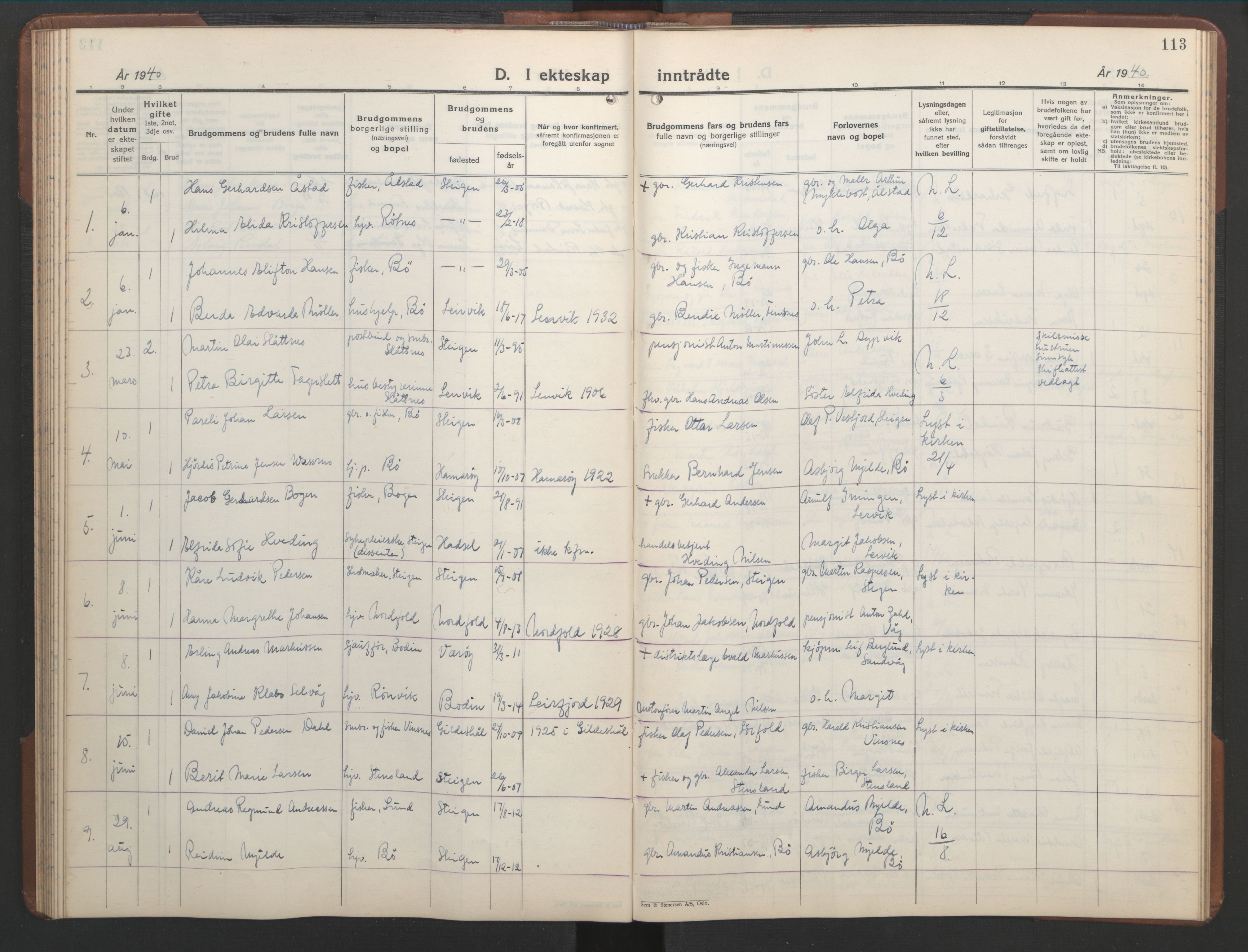 Ministerialprotokoller, klokkerbøker og fødselsregistre - Nordland, AV/SAT-A-1459/855/L0818: Parish register (copy) no. 855C07, 1935-1949, p. 113