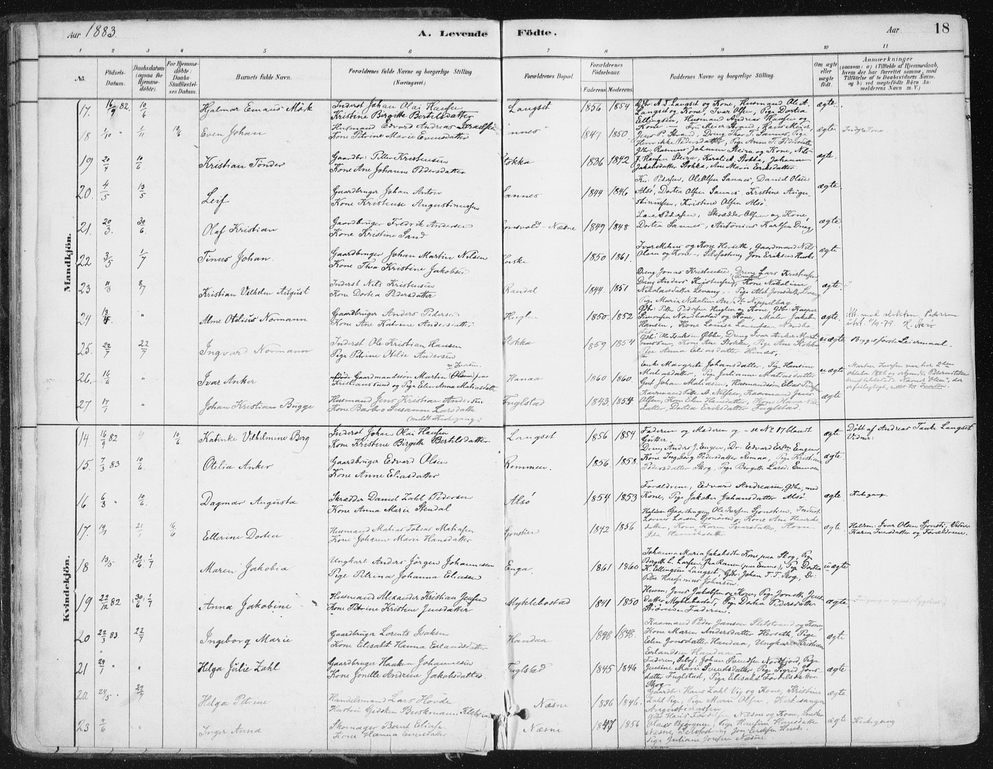 Ministerialprotokoller, klokkerbøker og fødselsregistre - Nordland, AV/SAT-A-1459/838/L0552: Parish register (official) no. 838A10, 1880-1910, p. 18