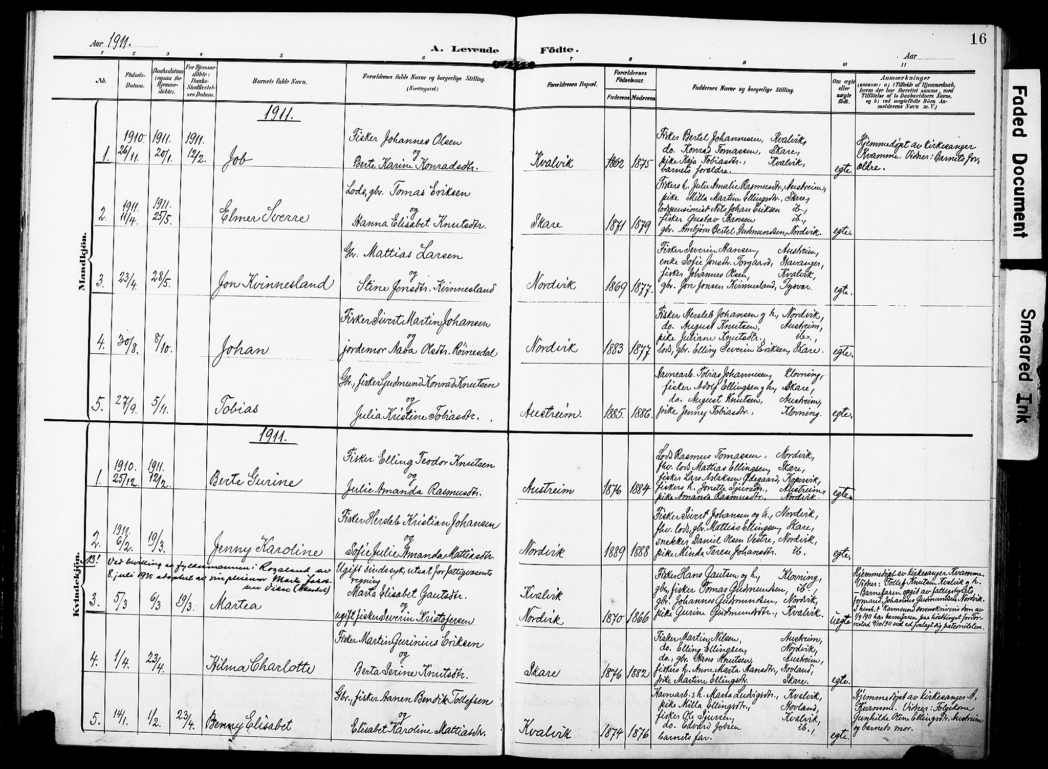 Torvastad sokneprestkontor, SAST/A -101857/H/Ha/Haa/L0018: Parish register (official) no. A 17, 1903-1925, p. 16