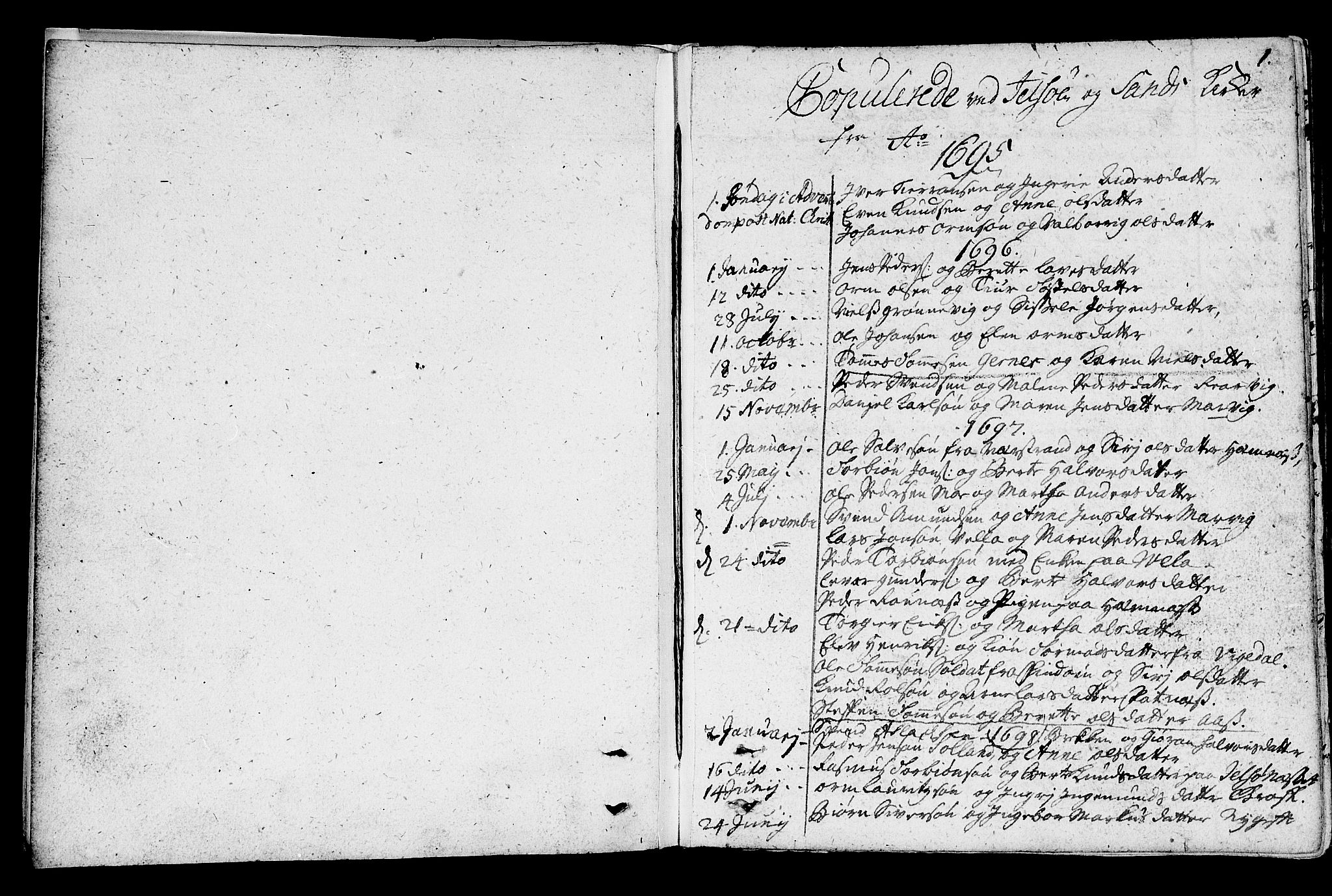 Jelsa sokneprestkontor, SAST/A-101842/01/IV: Parish register (official) no. A 1, 1695-1737, p. 1