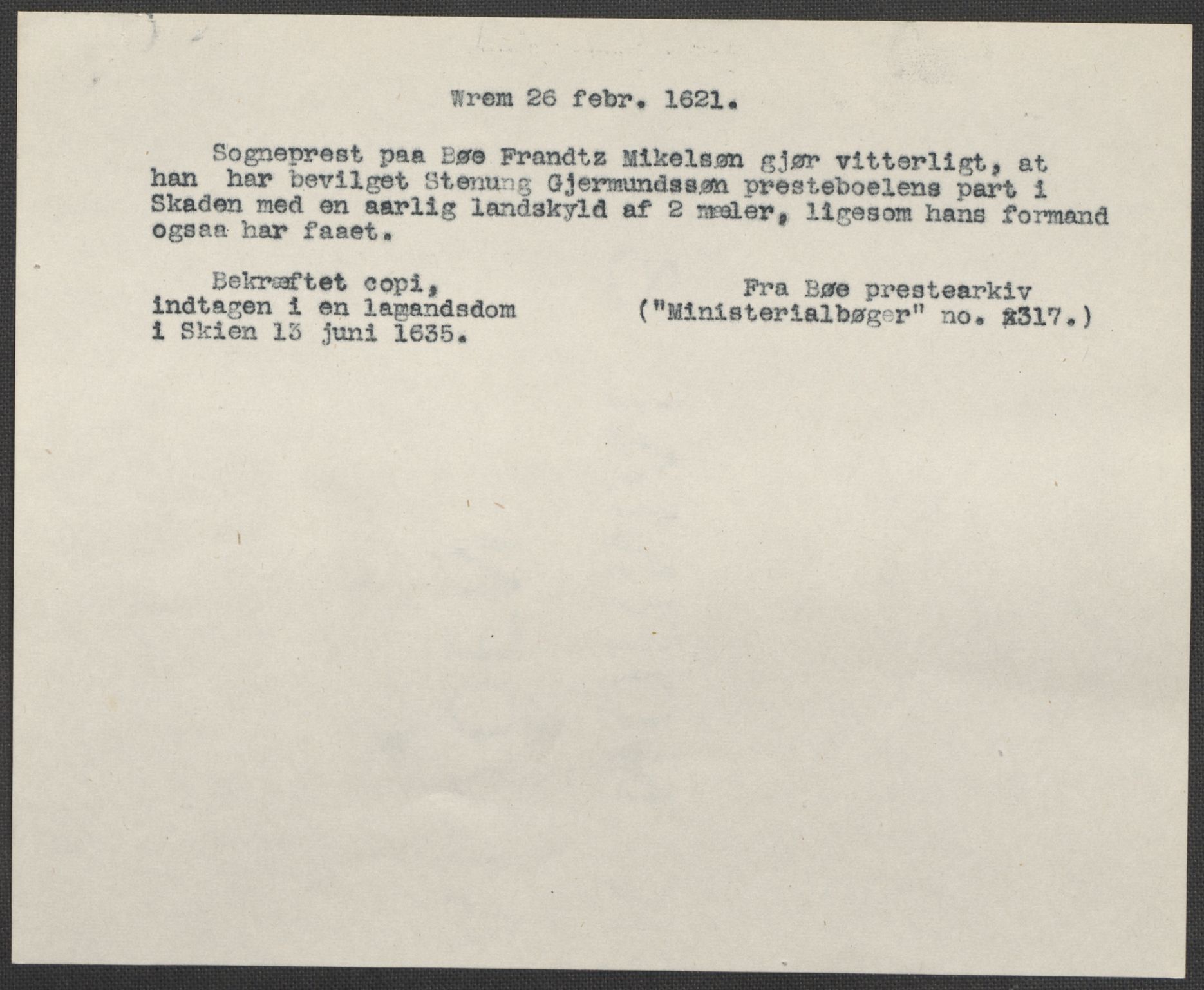 Riksarkivets diplomsamling, AV/RA-EA-5965/F15/L0027: Prestearkiv - Telemark, 1587-1738, p. 57